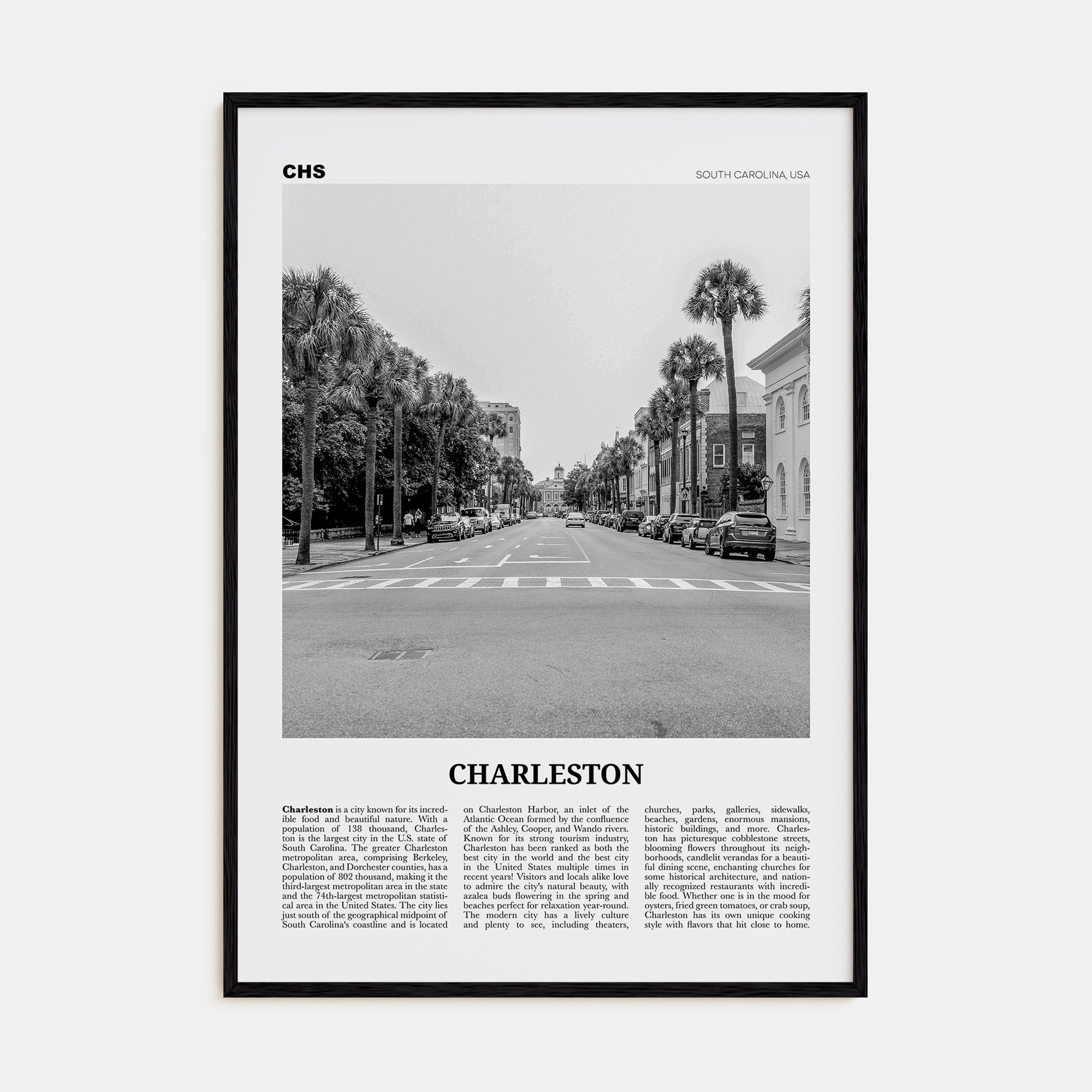 Charleston, South Carolina Travel B&W No 2 Poster