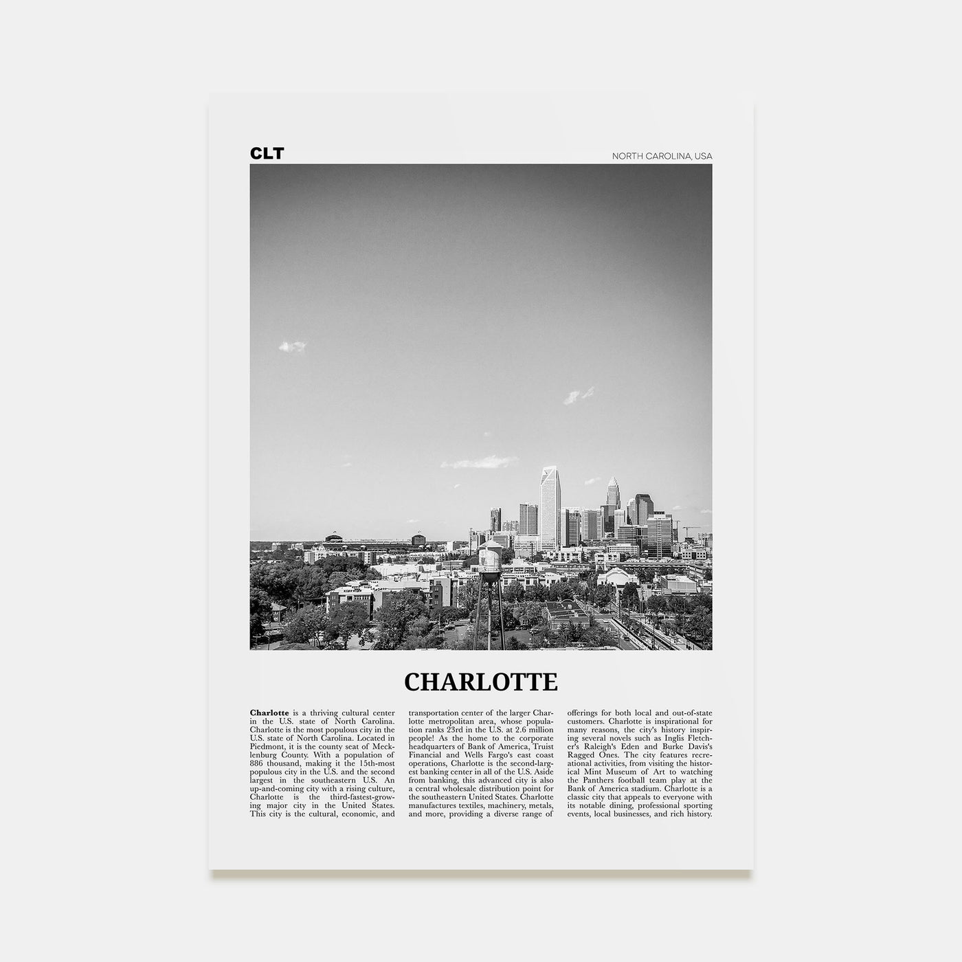 Charlotte Travel B&W No 2 Poster