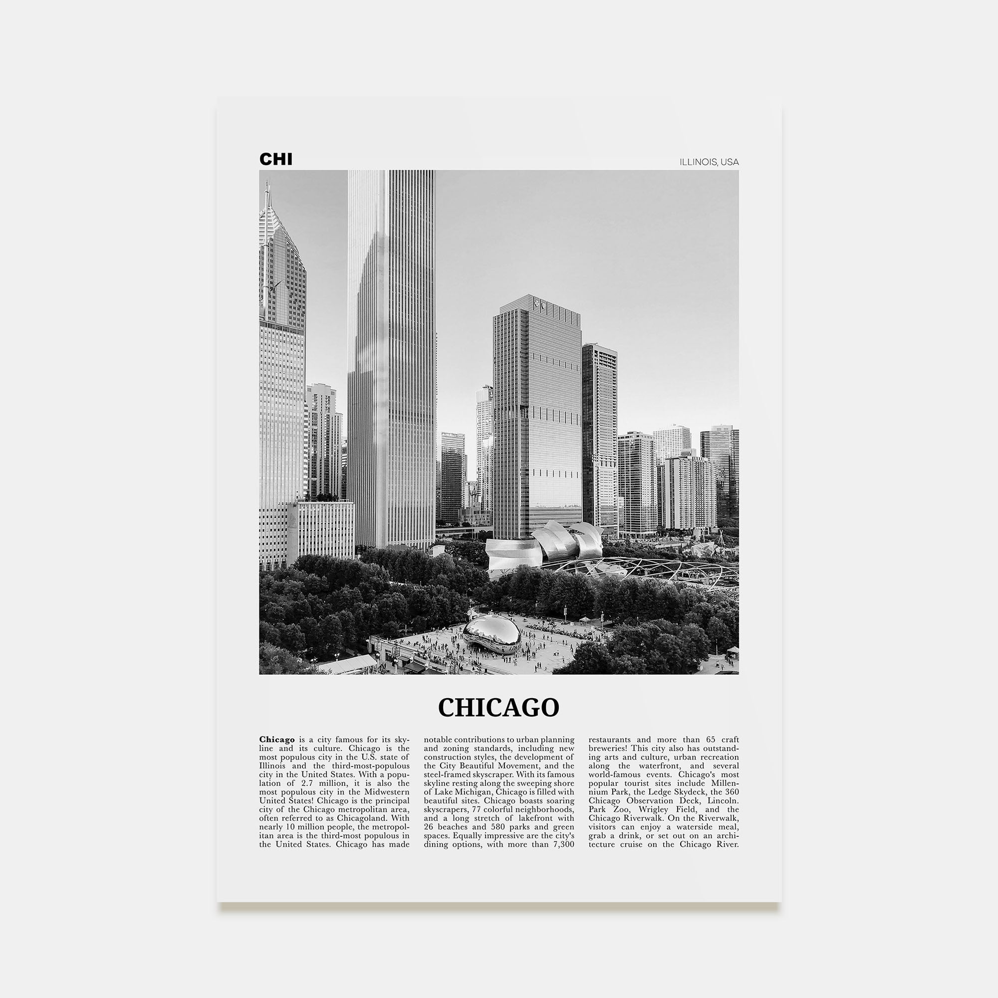 Chicago Travel B&W No 4 Poster