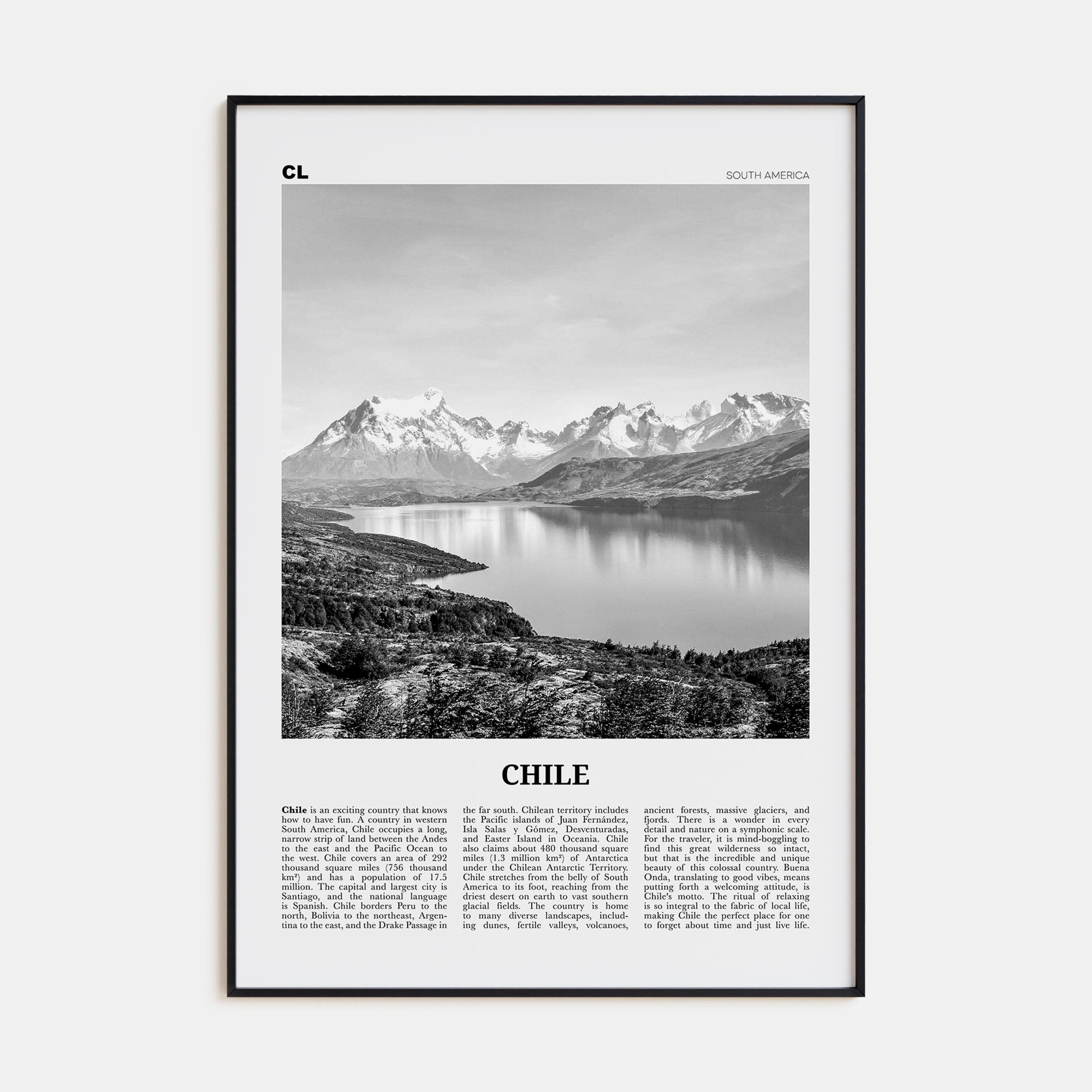 Chile Travel B&W No 1 Poster