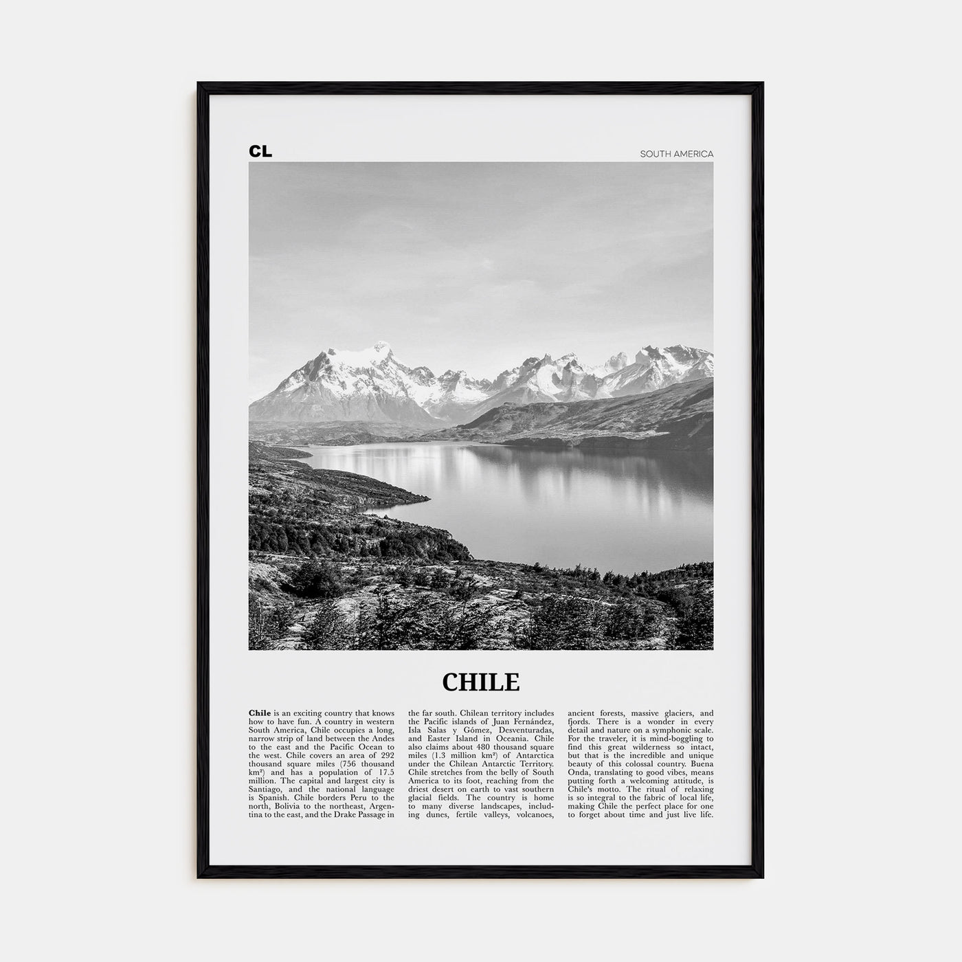 Chile Travel B&W No 1 Poster