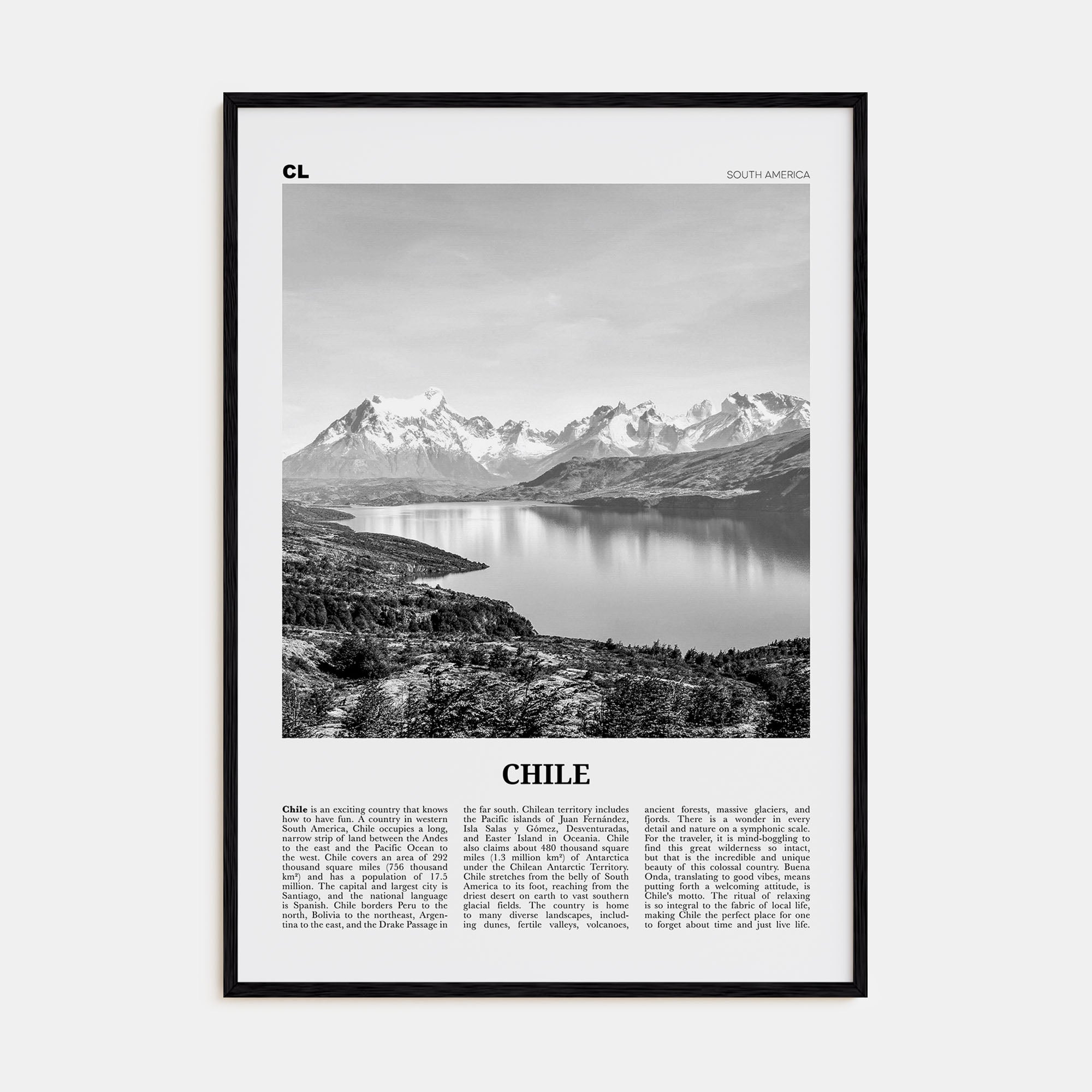 Chile Travel B&W No 1 Poster