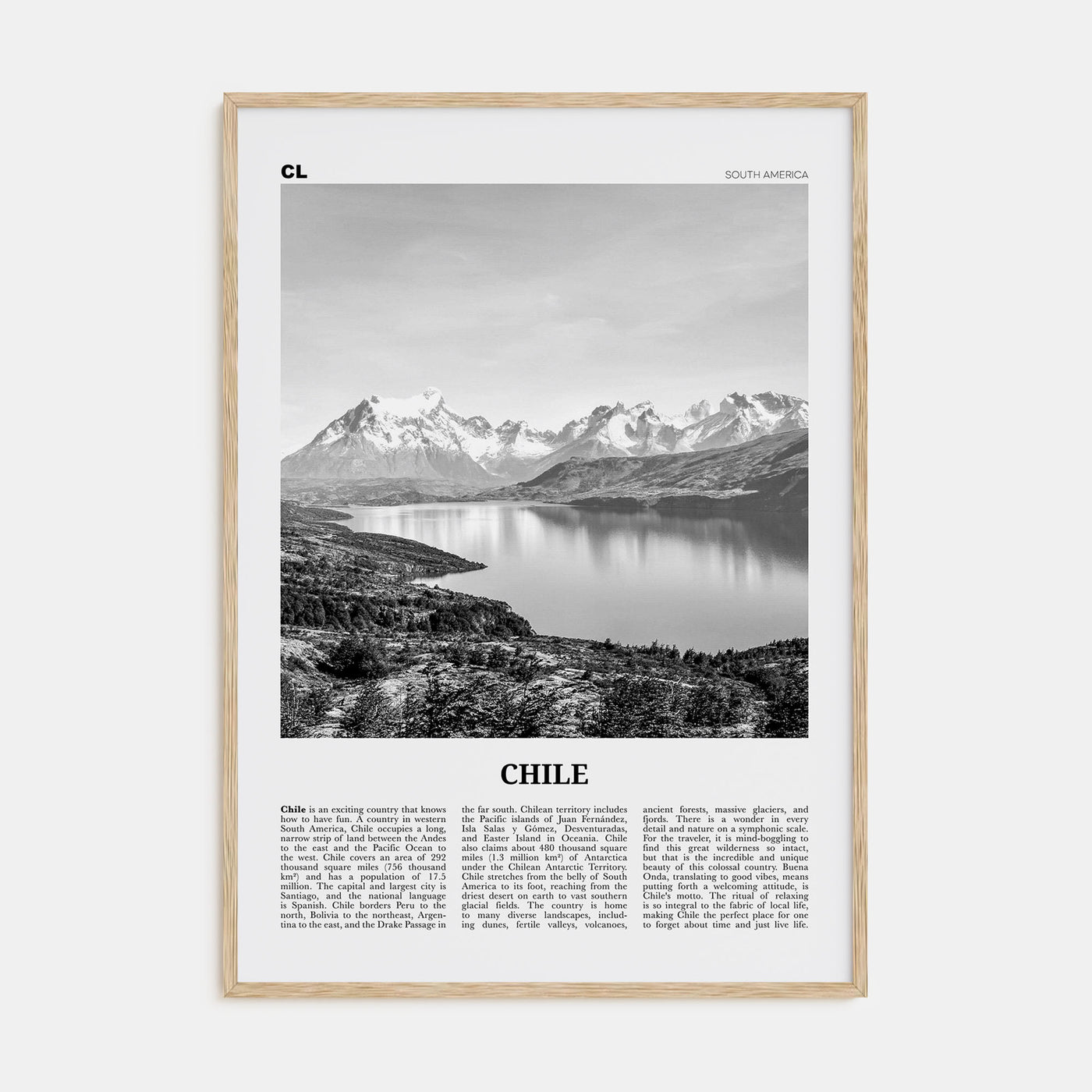 Chile Travel B&W No 1 Poster