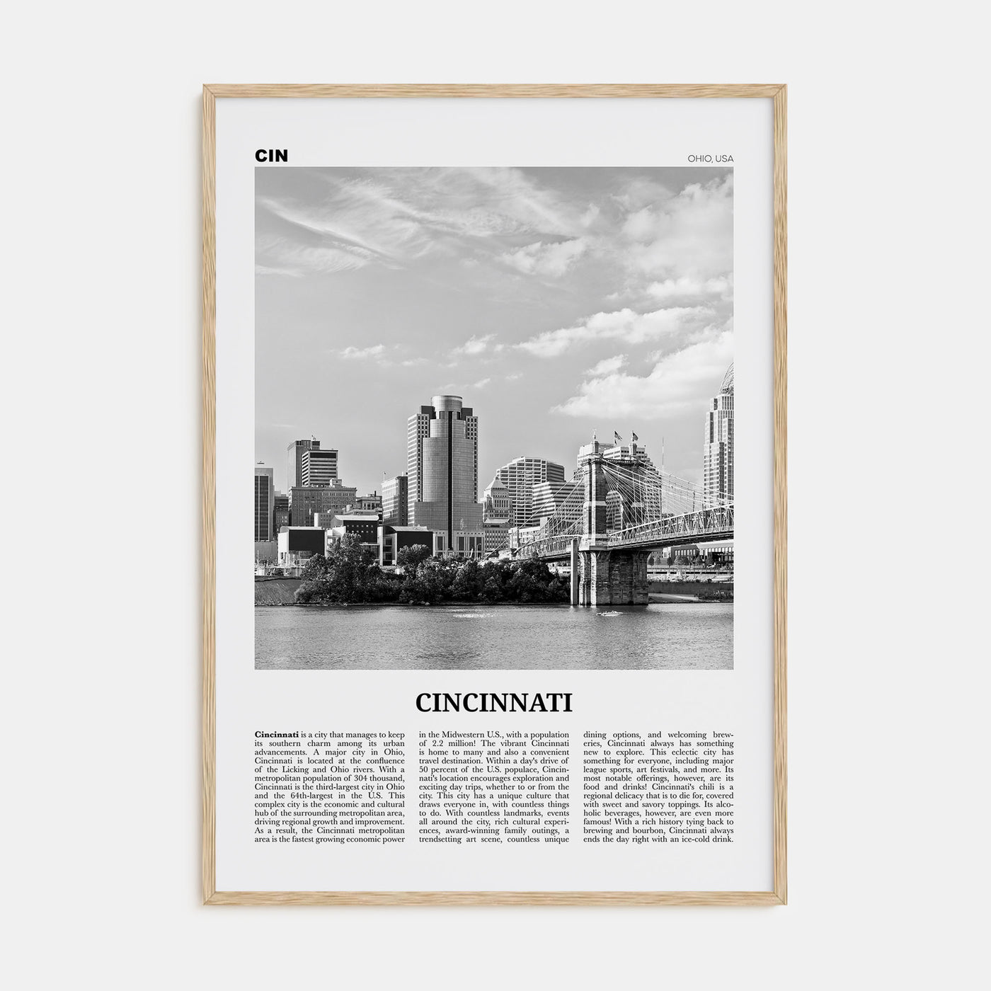 Cincinnati Travel B&W No 1 Poster
