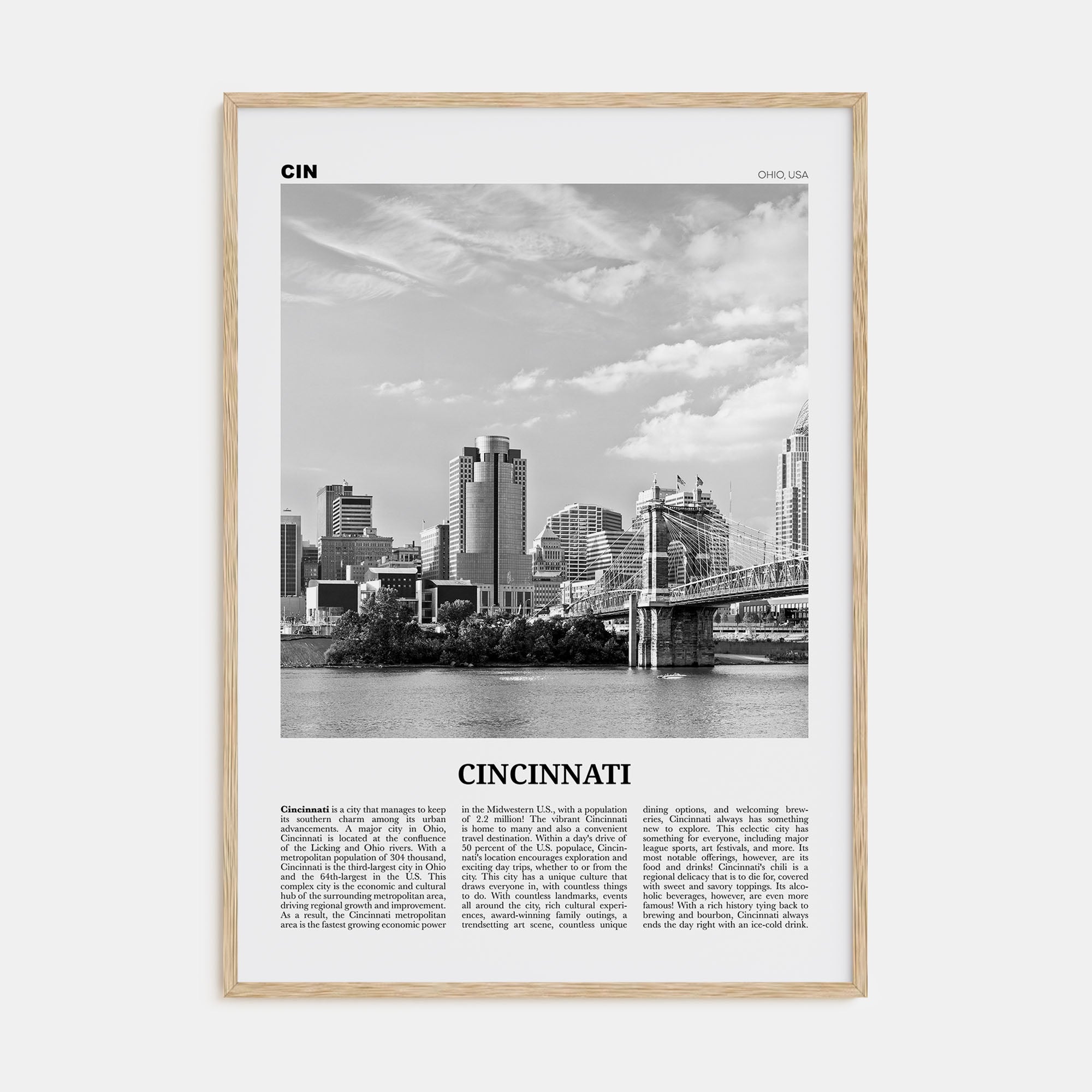 Cincinnati Travel B&W No 1 Poster