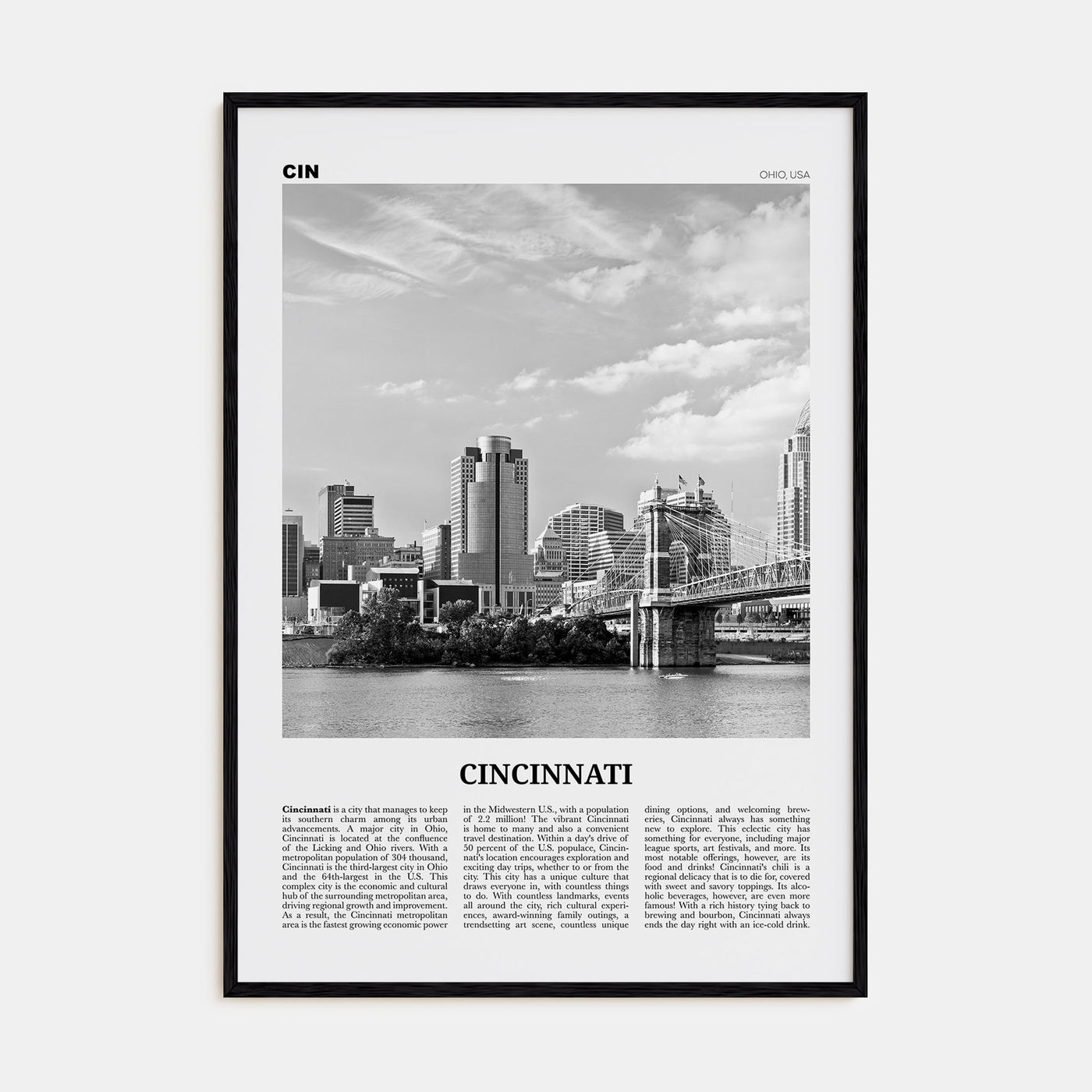 Cincinnati Travel B&W No 1 Poster