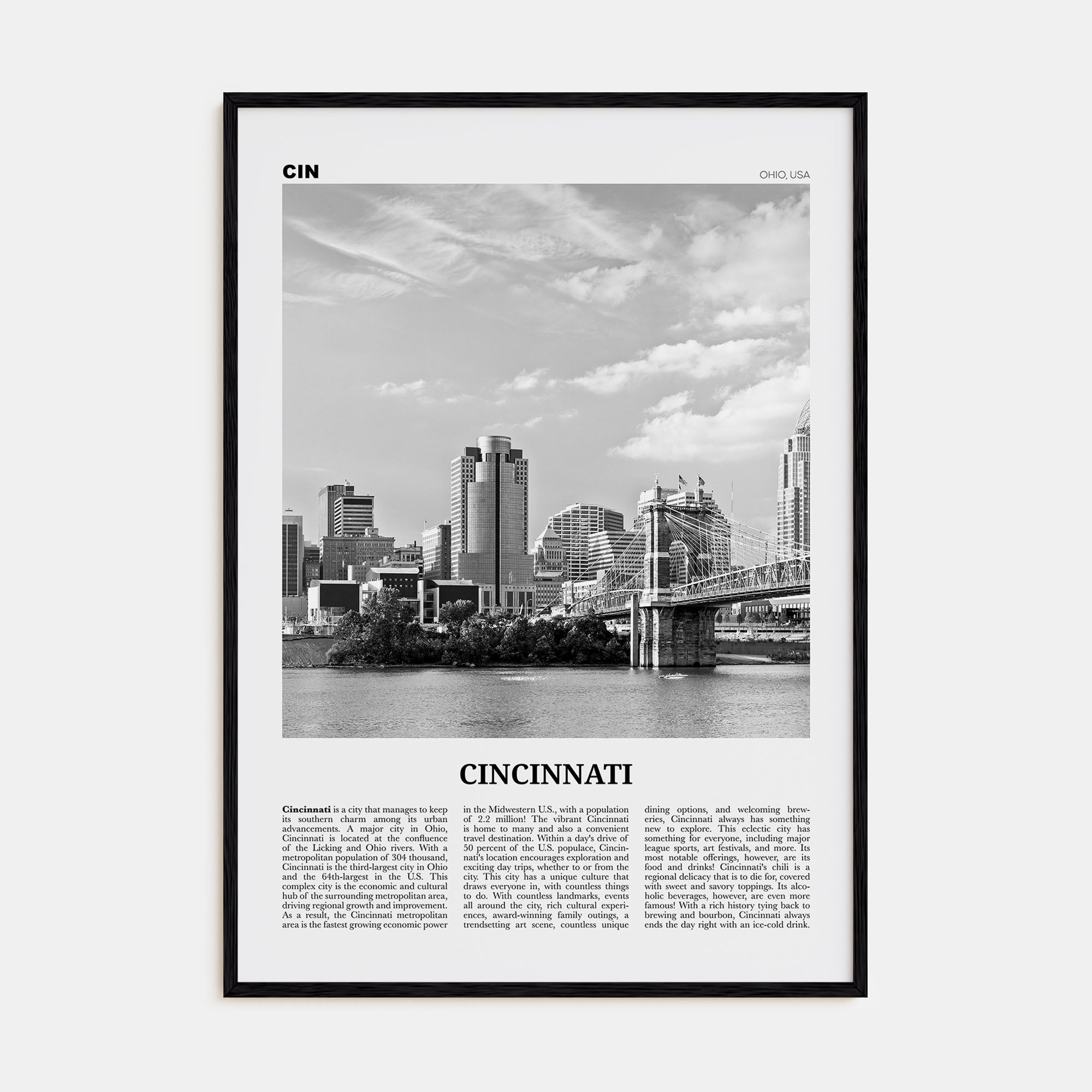 Cincinnati Travel B&W No 1 Poster