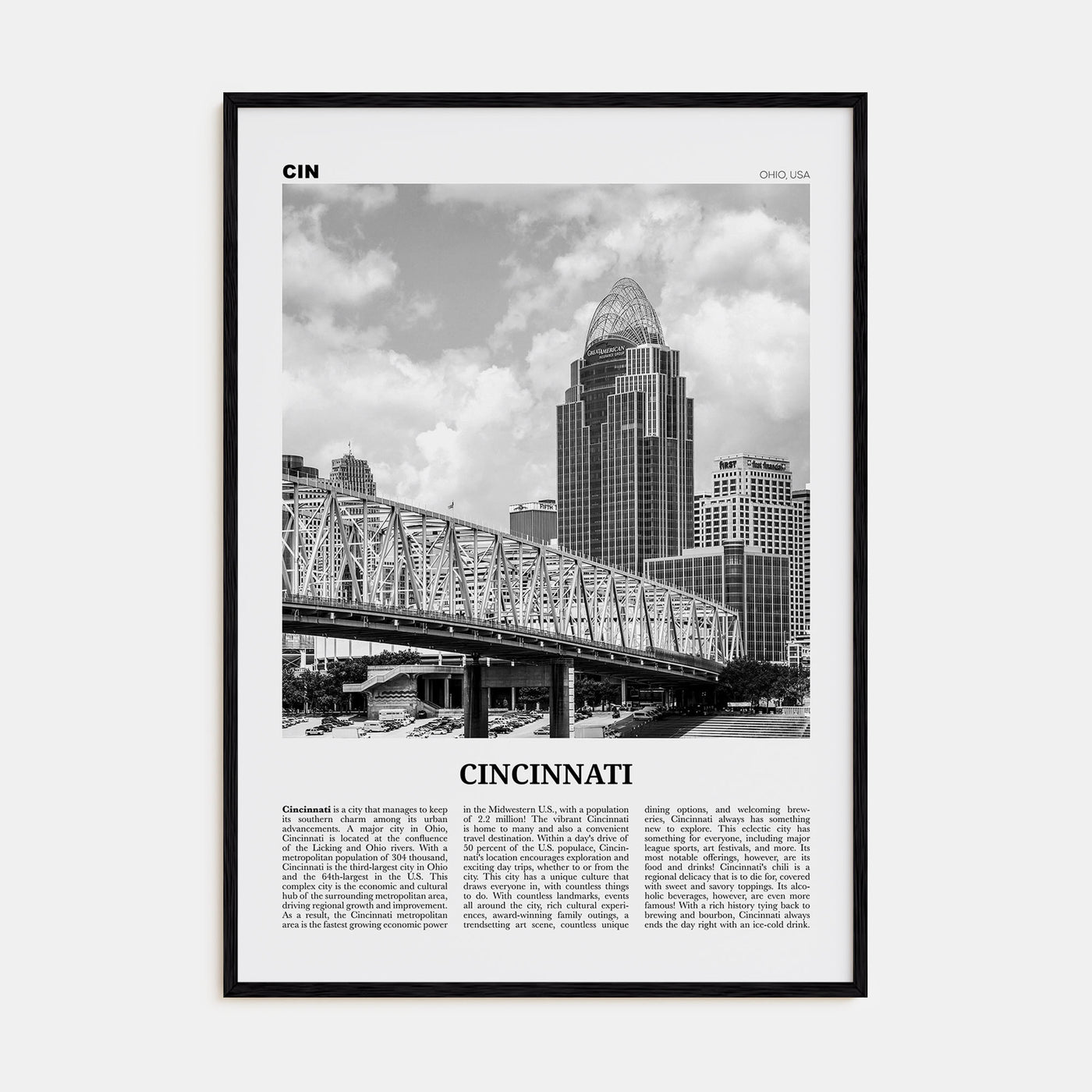 Cincinnati Travel B&W No 2 Poster