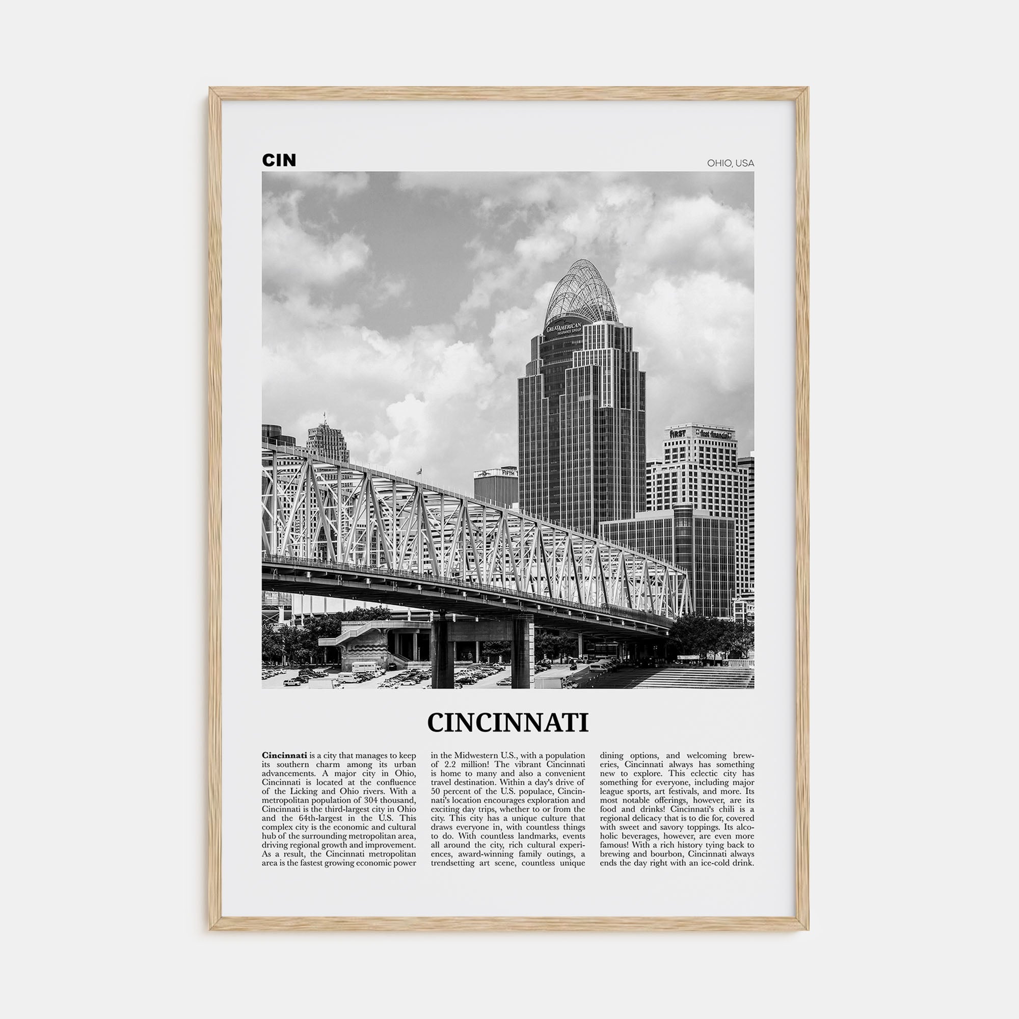 Cincinnati Travel B&W No 2 Poster