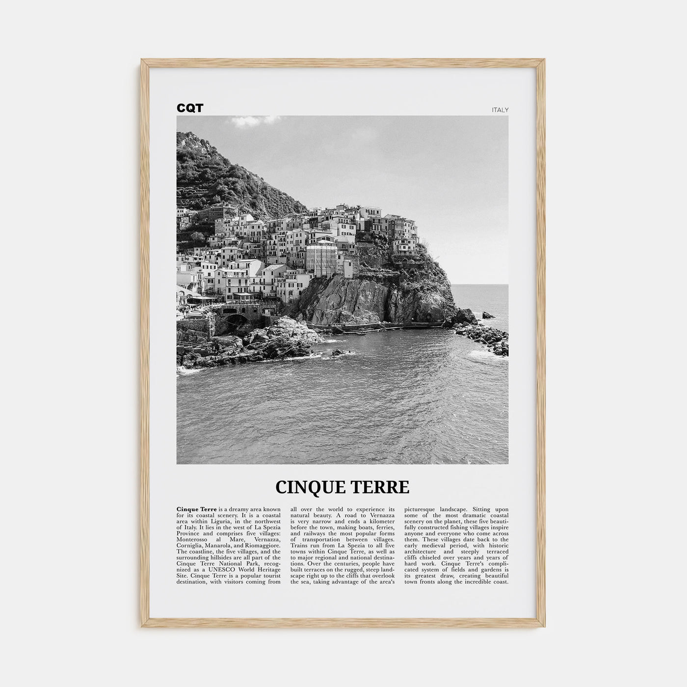 Cinque Terre Travel B&W No 1 Poster
