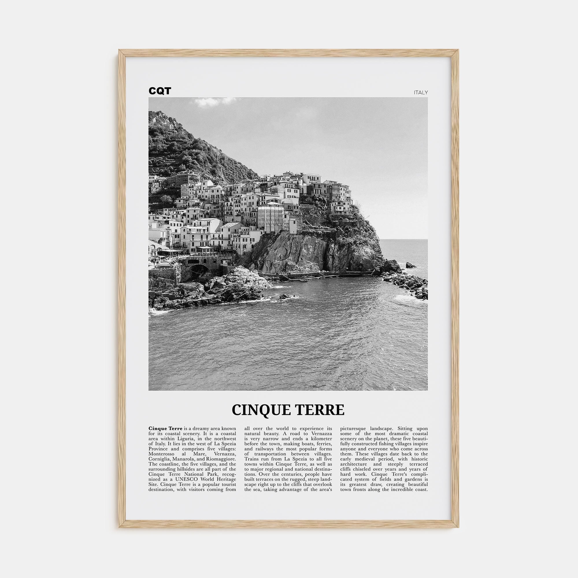 Cinque Terre Travel B&W No 1 Poster