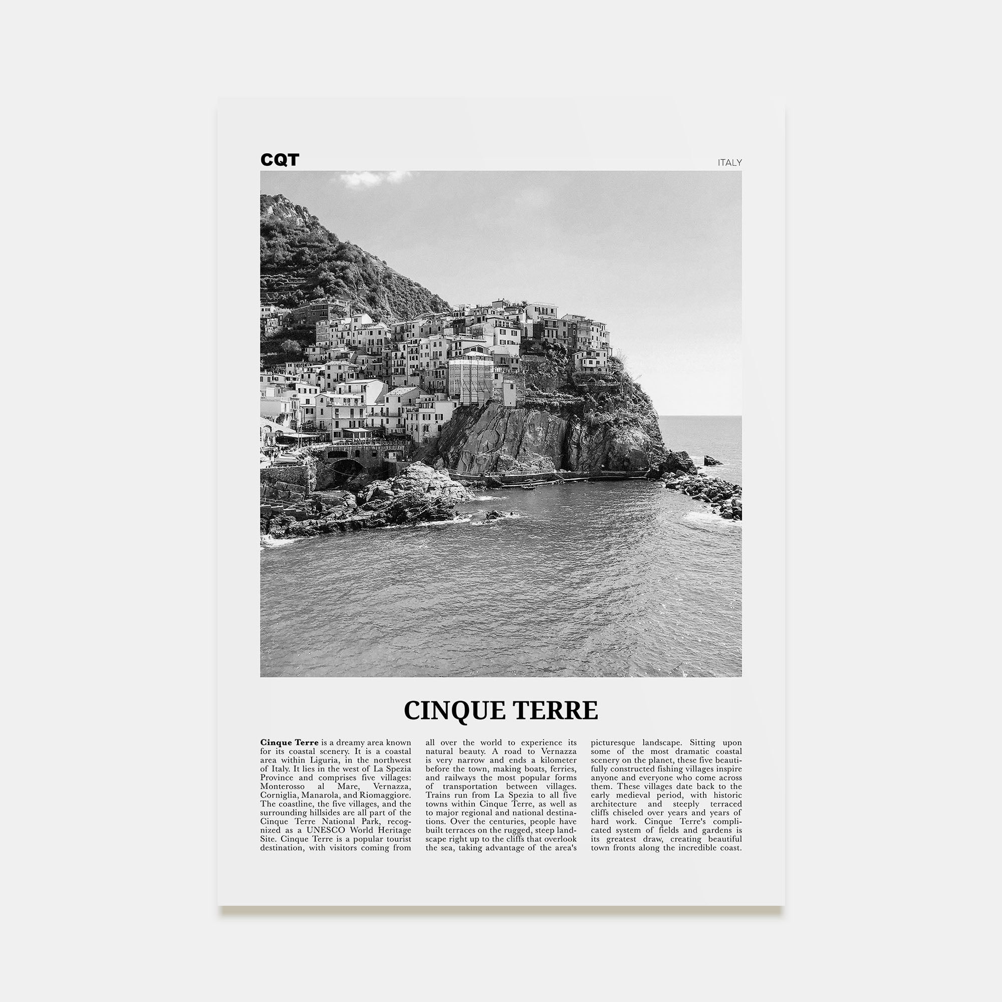Cinque Terre Travel B&W No 1 Poster