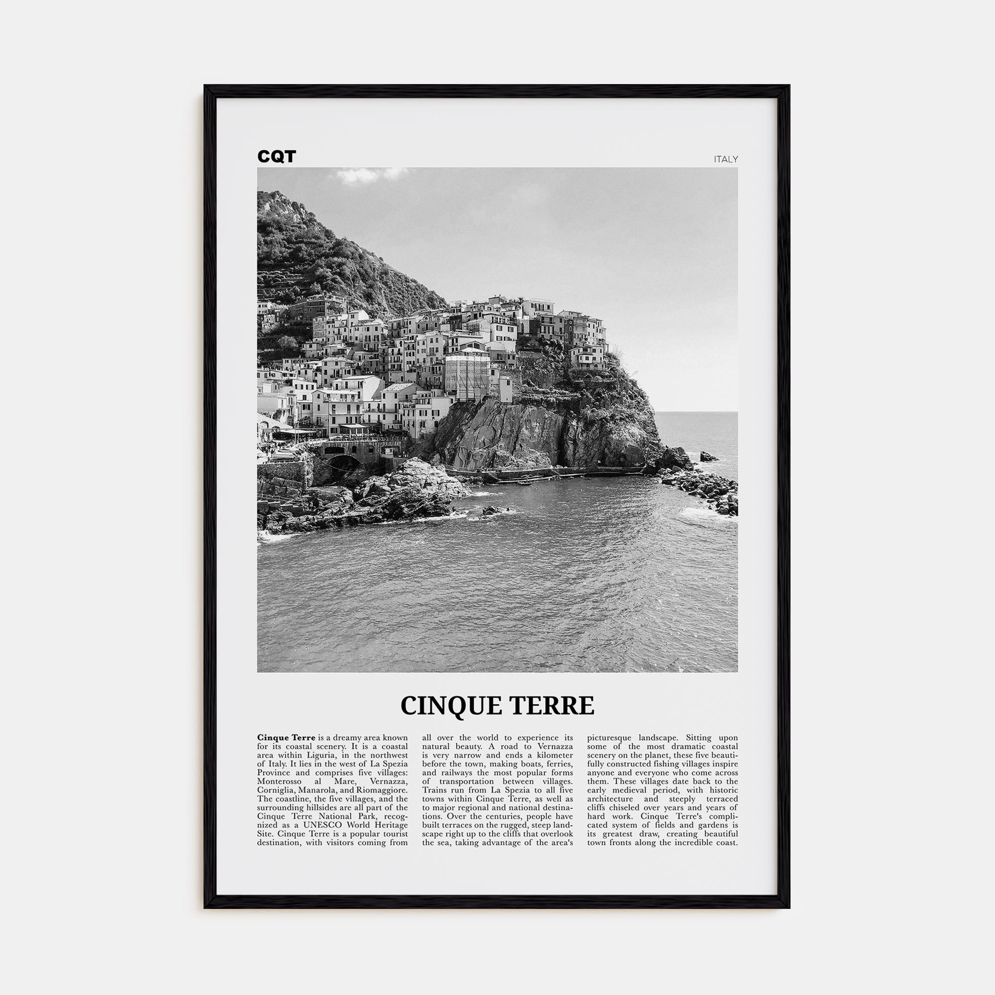 Cinque Terre Travel B&W No 1 Poster