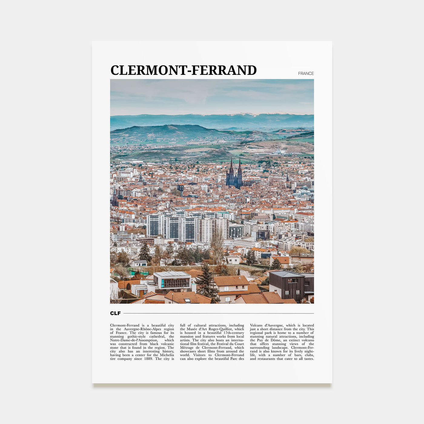 Clermont-Ferrand Travel Color Poster