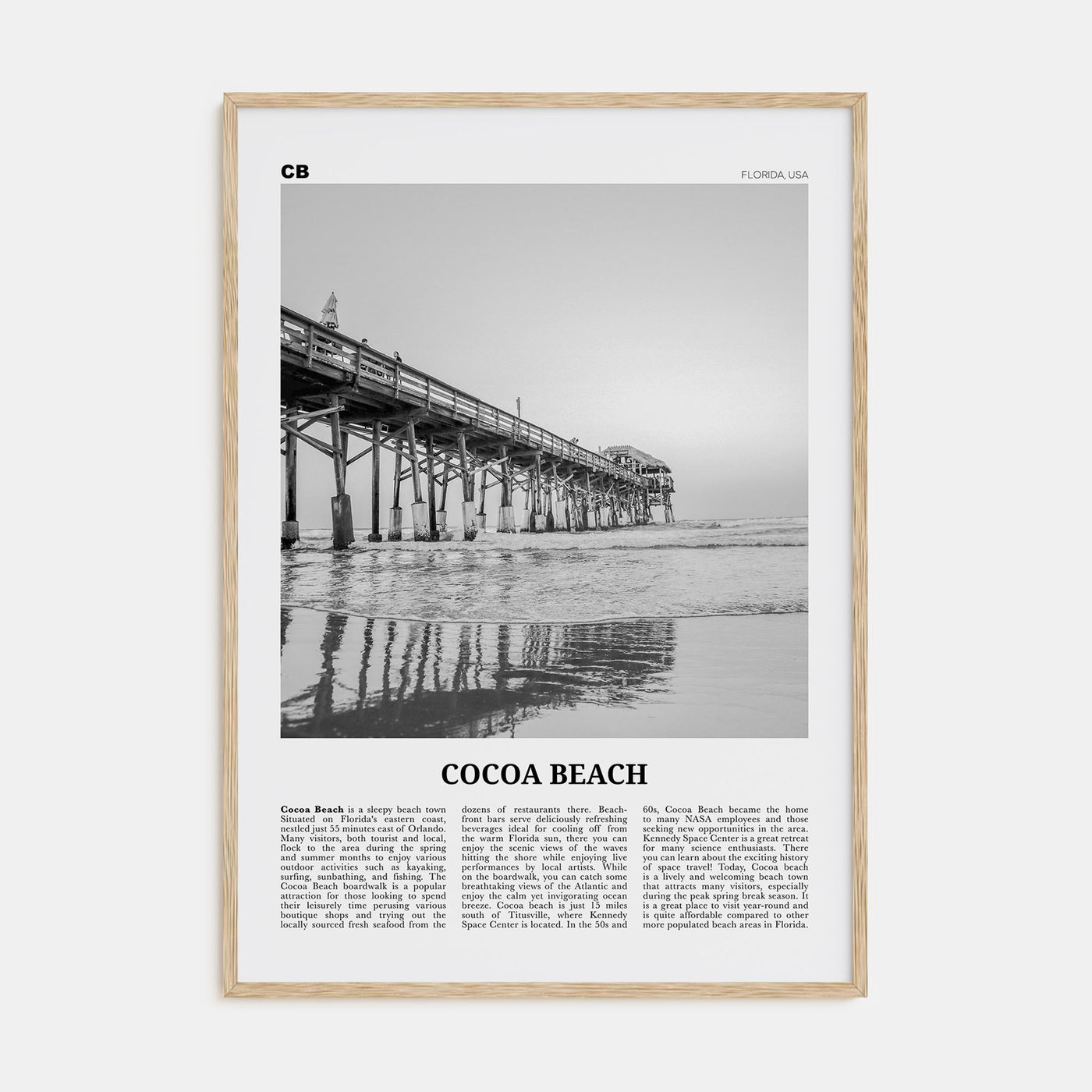 Cocoa Beach Travel B&W Poster