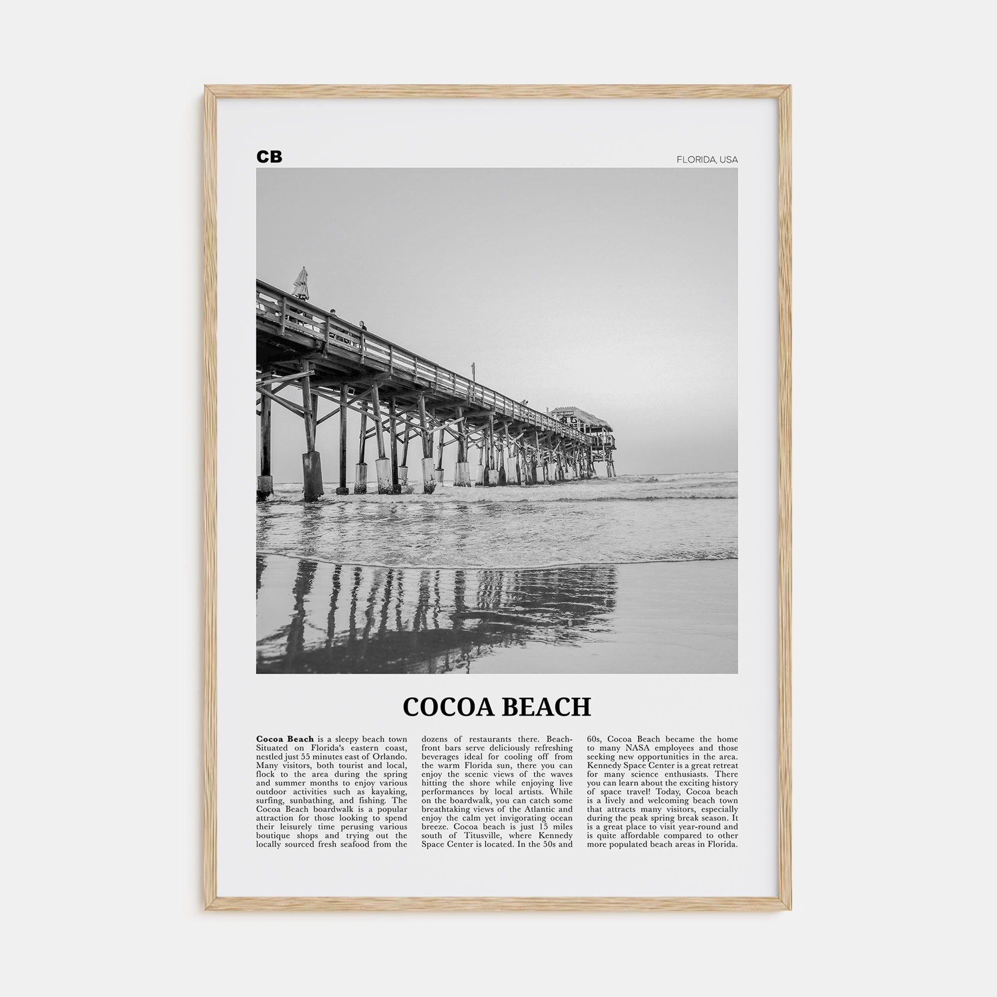 Cocoa Beach Travel B&W Poster