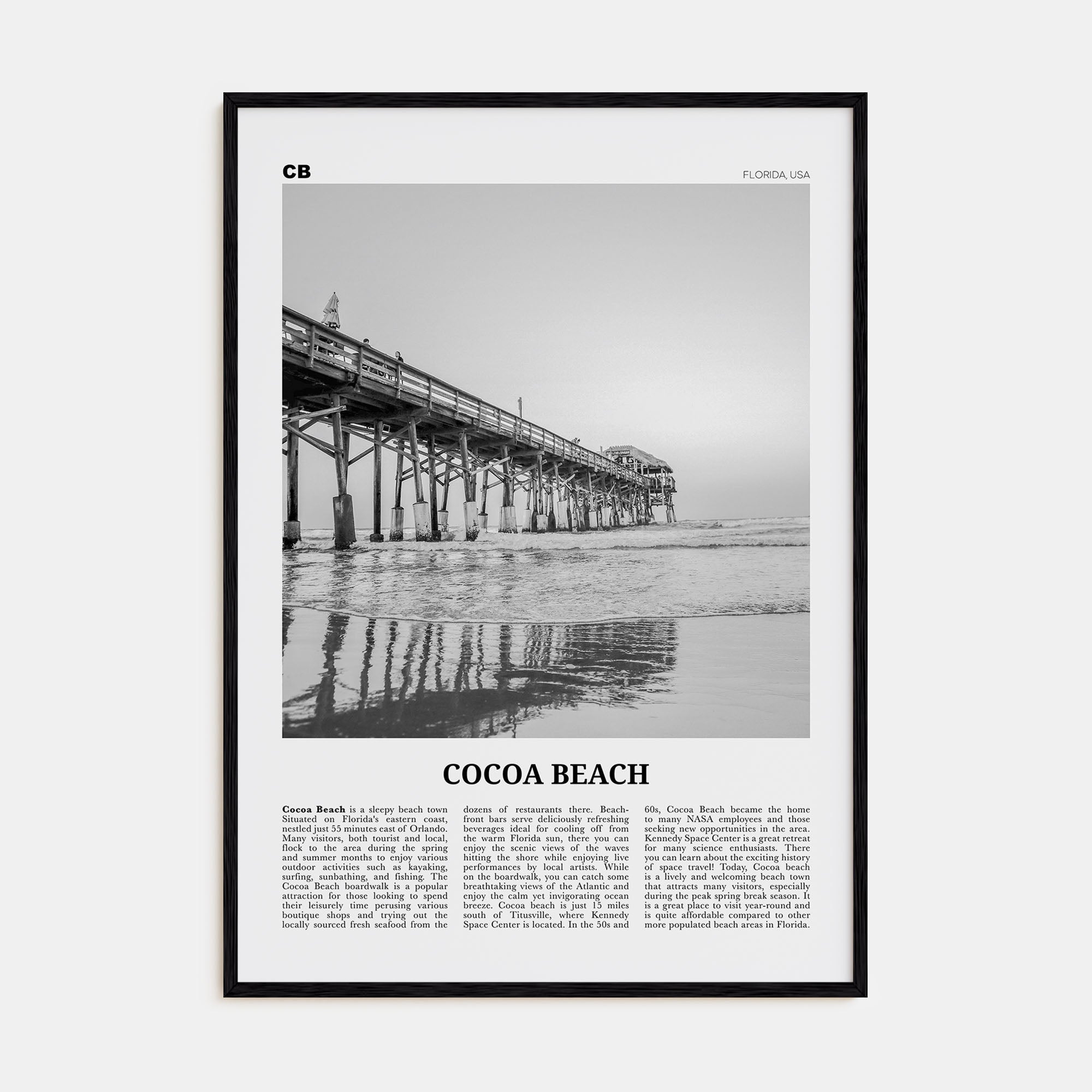 Cocoa Beach Travel B&W Poster