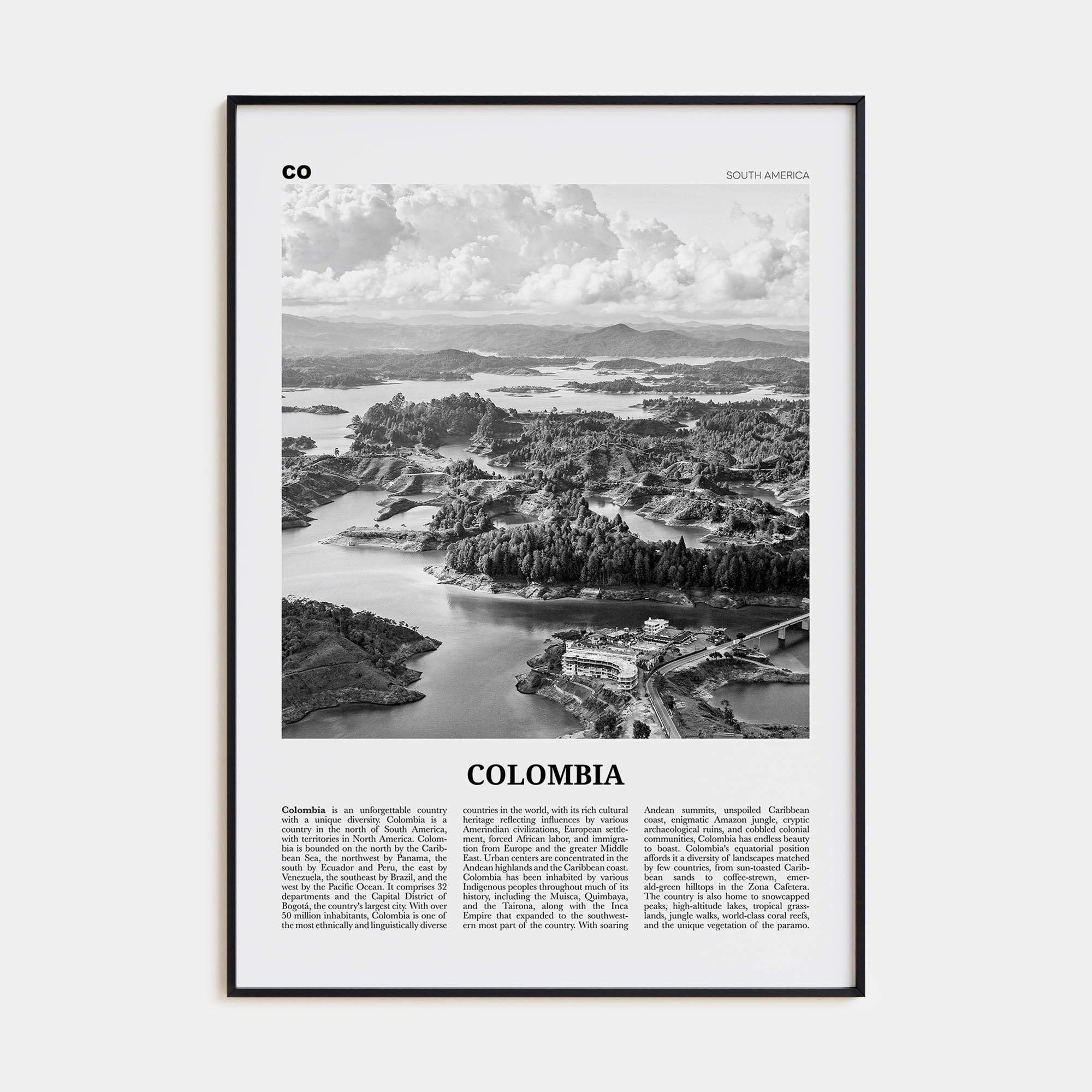 Colombia Travel B&W No 1 Poster