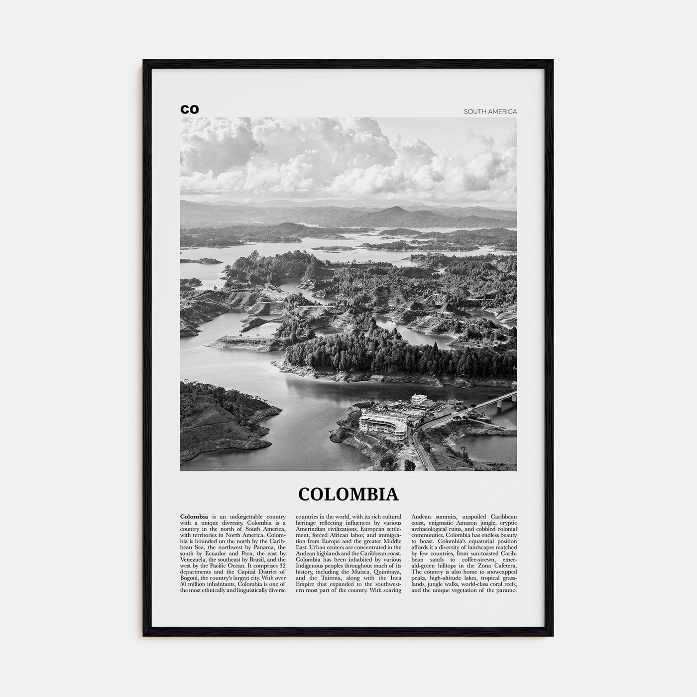 Colombia Travel B&W No 1 Poster