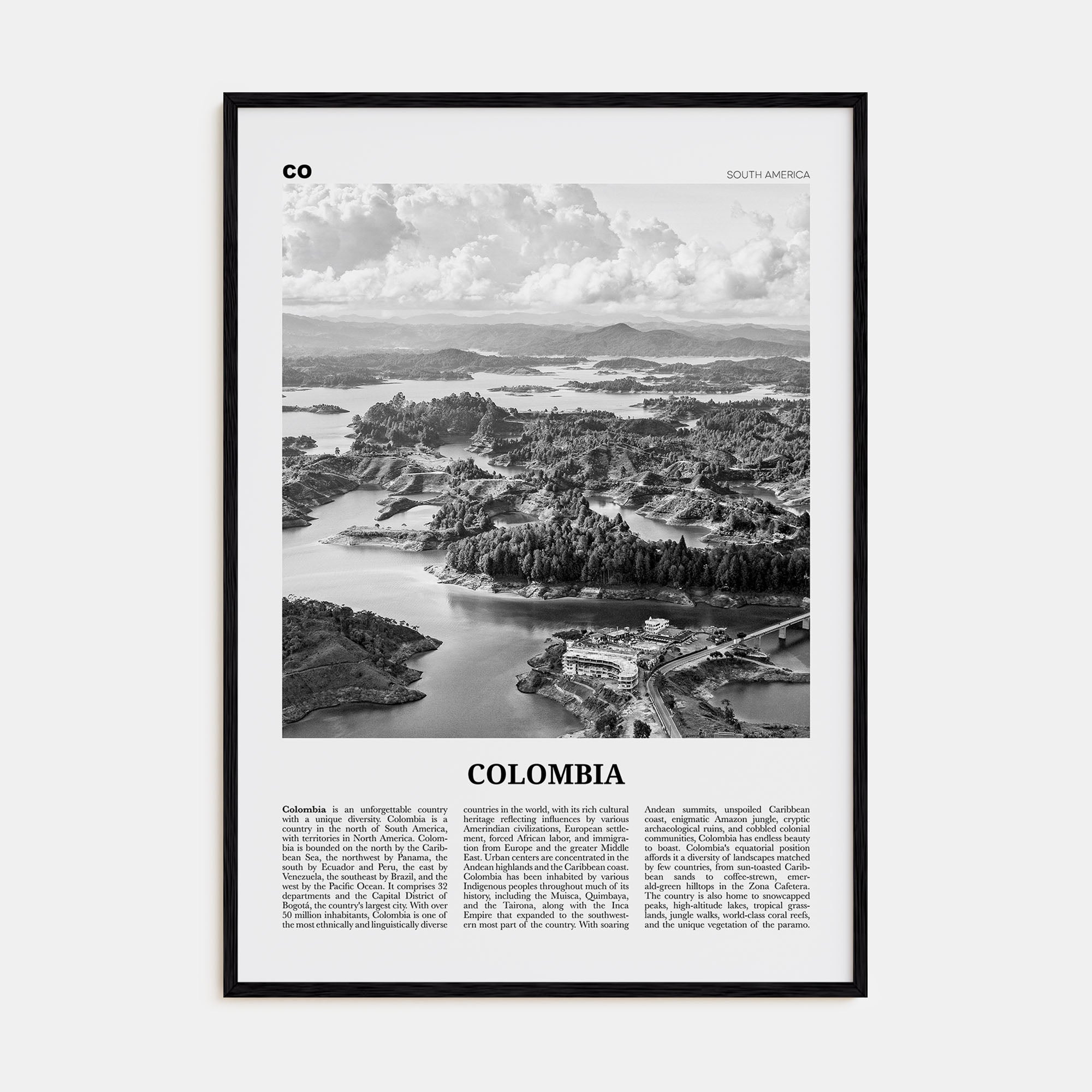 Colombia Travel B&W No 1 Poster