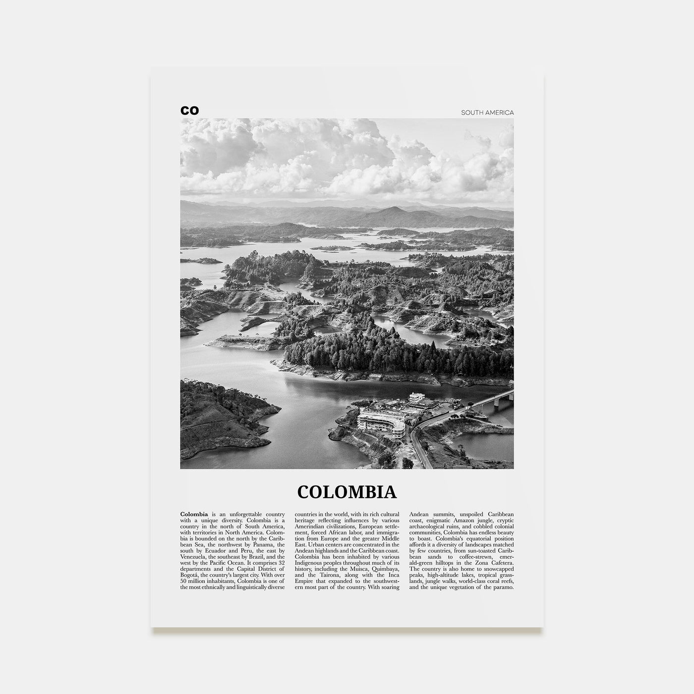 Colombia Travel B&W No 1 Poster