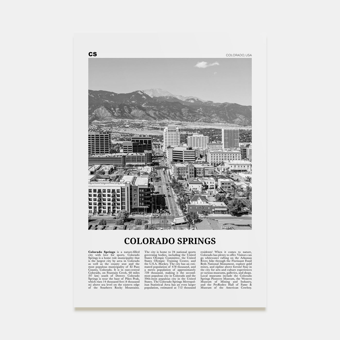 Colorado Springs Travel B&W Poster