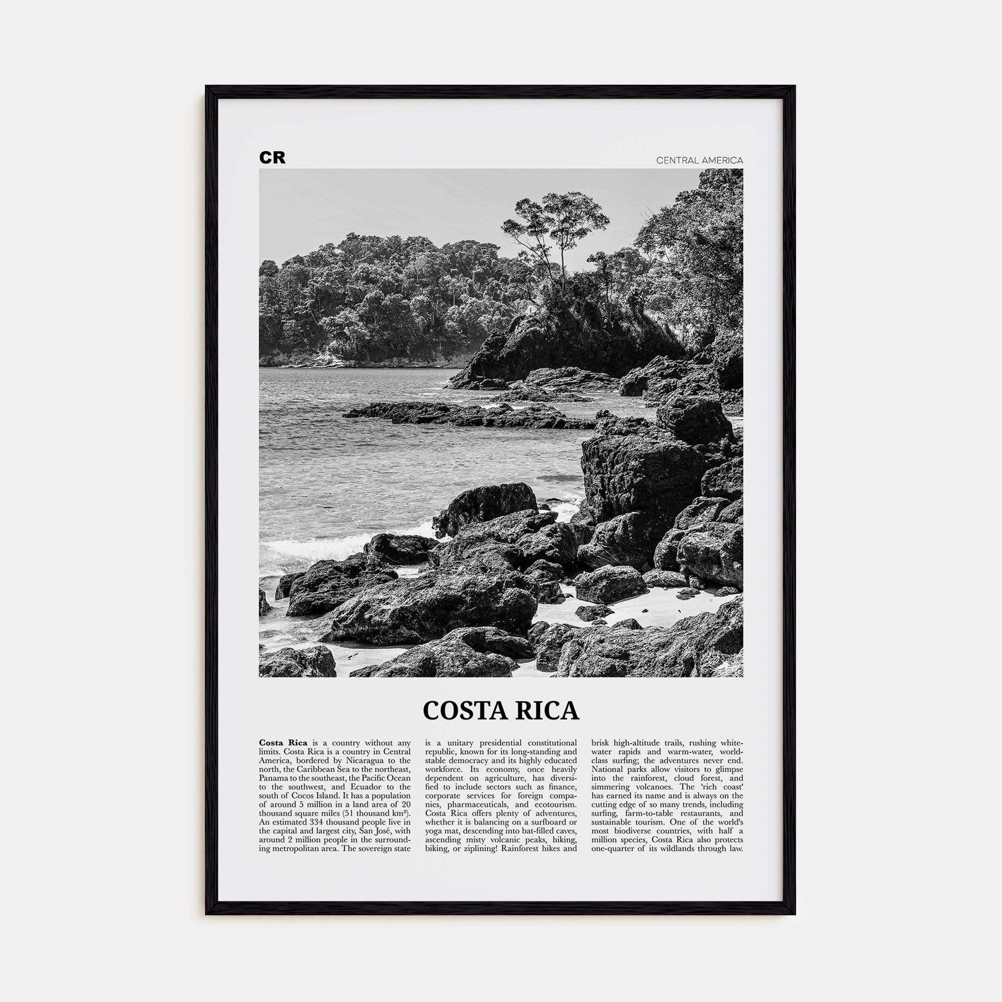 Costa Rica Travel B&W No 1 Poster
