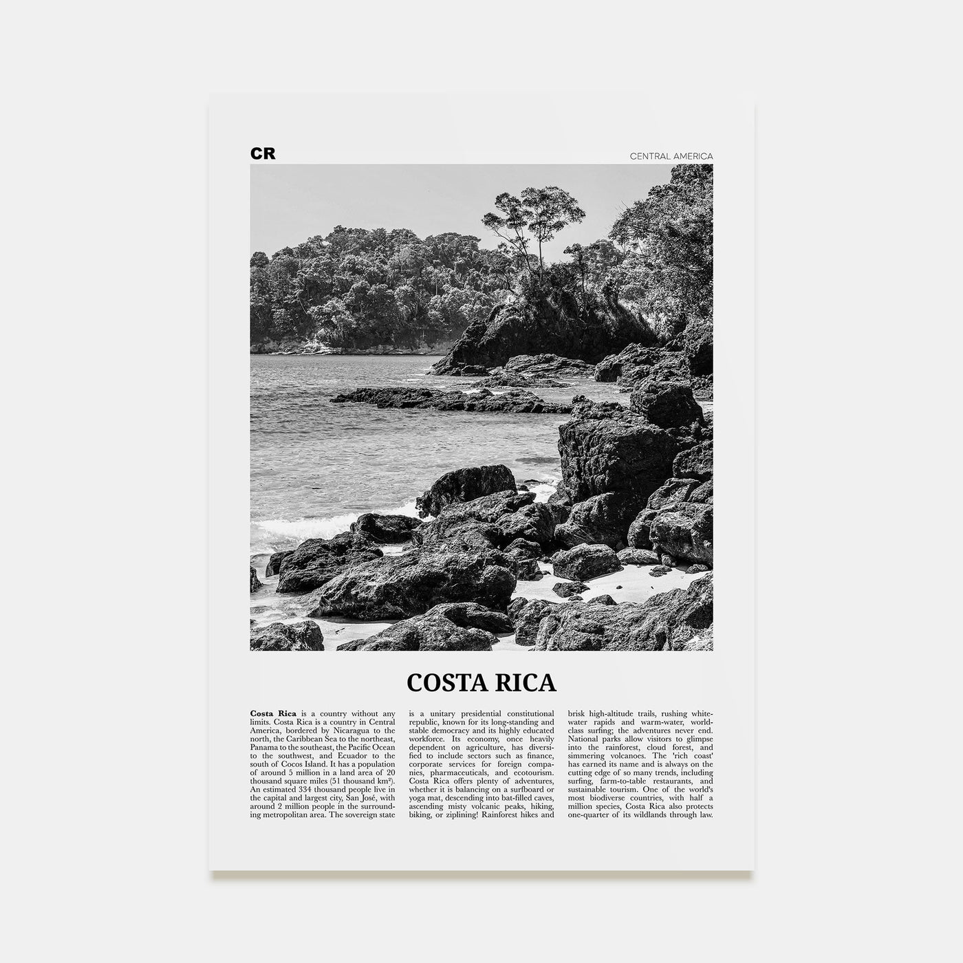Costa Rica Travel B&W No 1 Poster