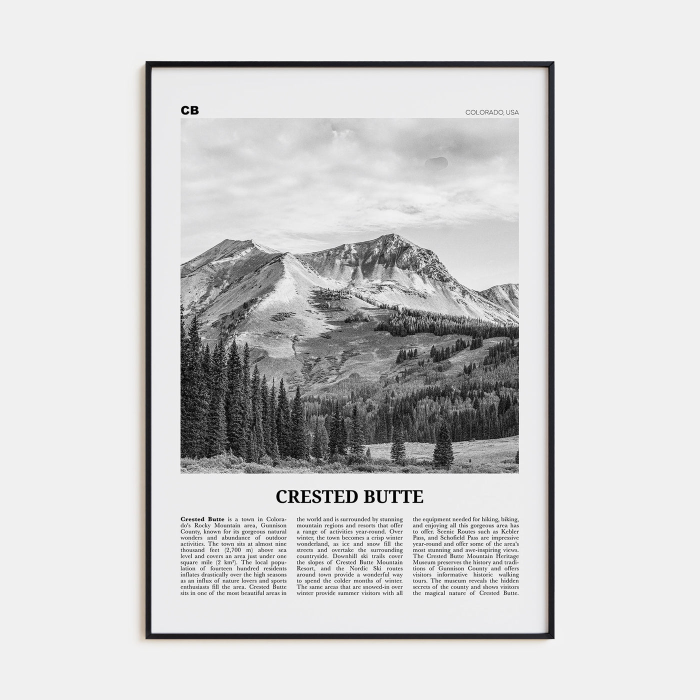 Crested Butte Travel B&W Poster