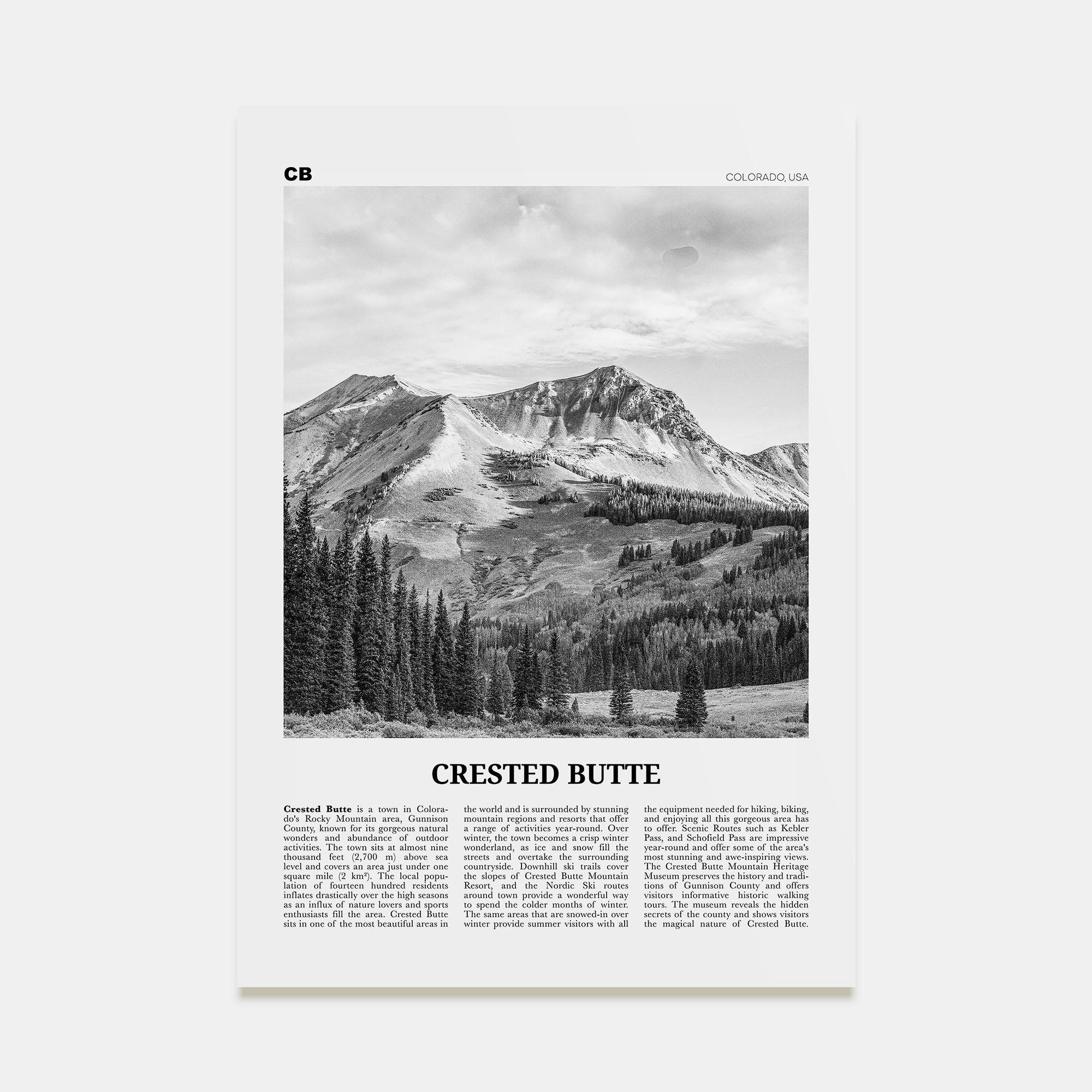 Crested Butte Travel B&W Poster