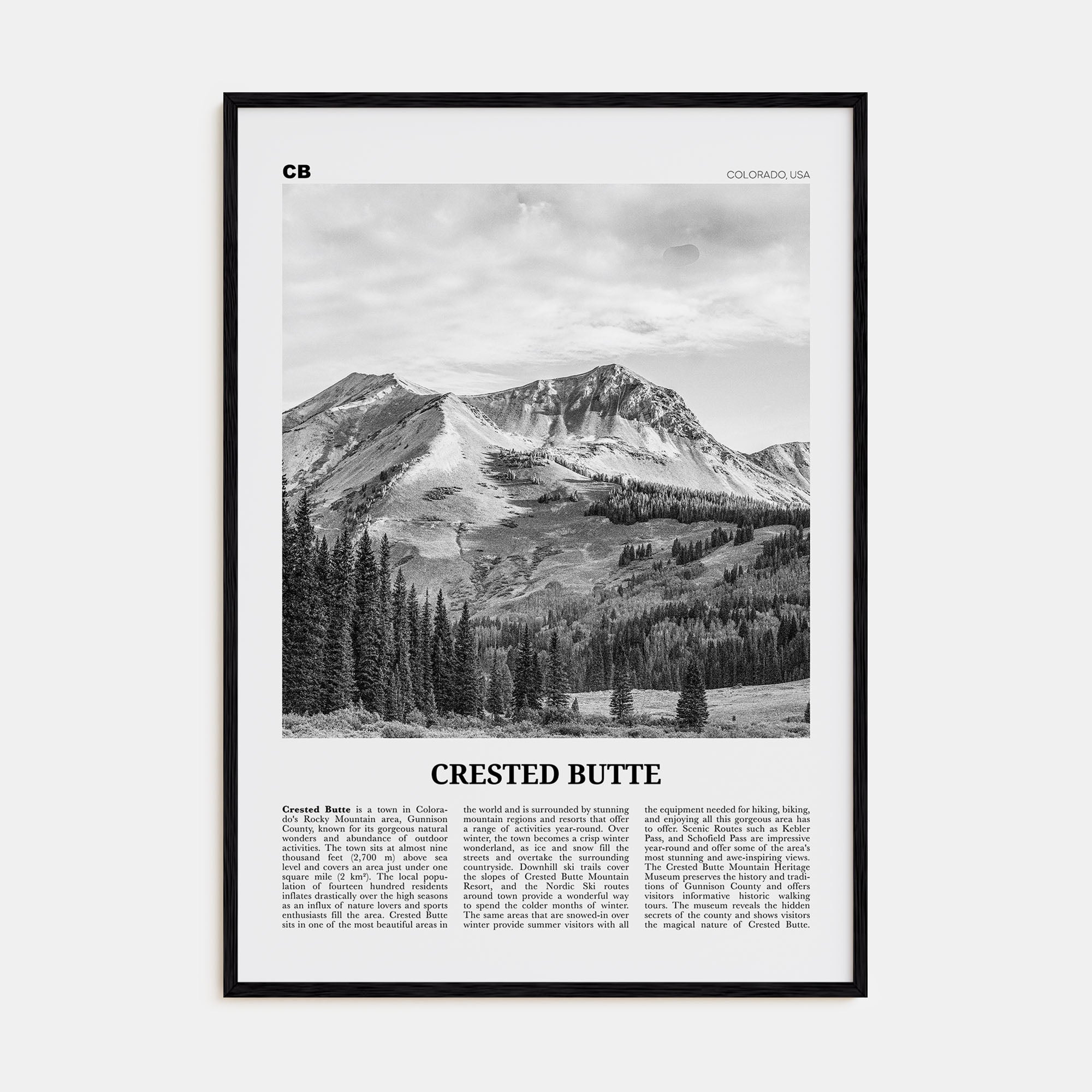 Crested Butte Travel B&W Poster