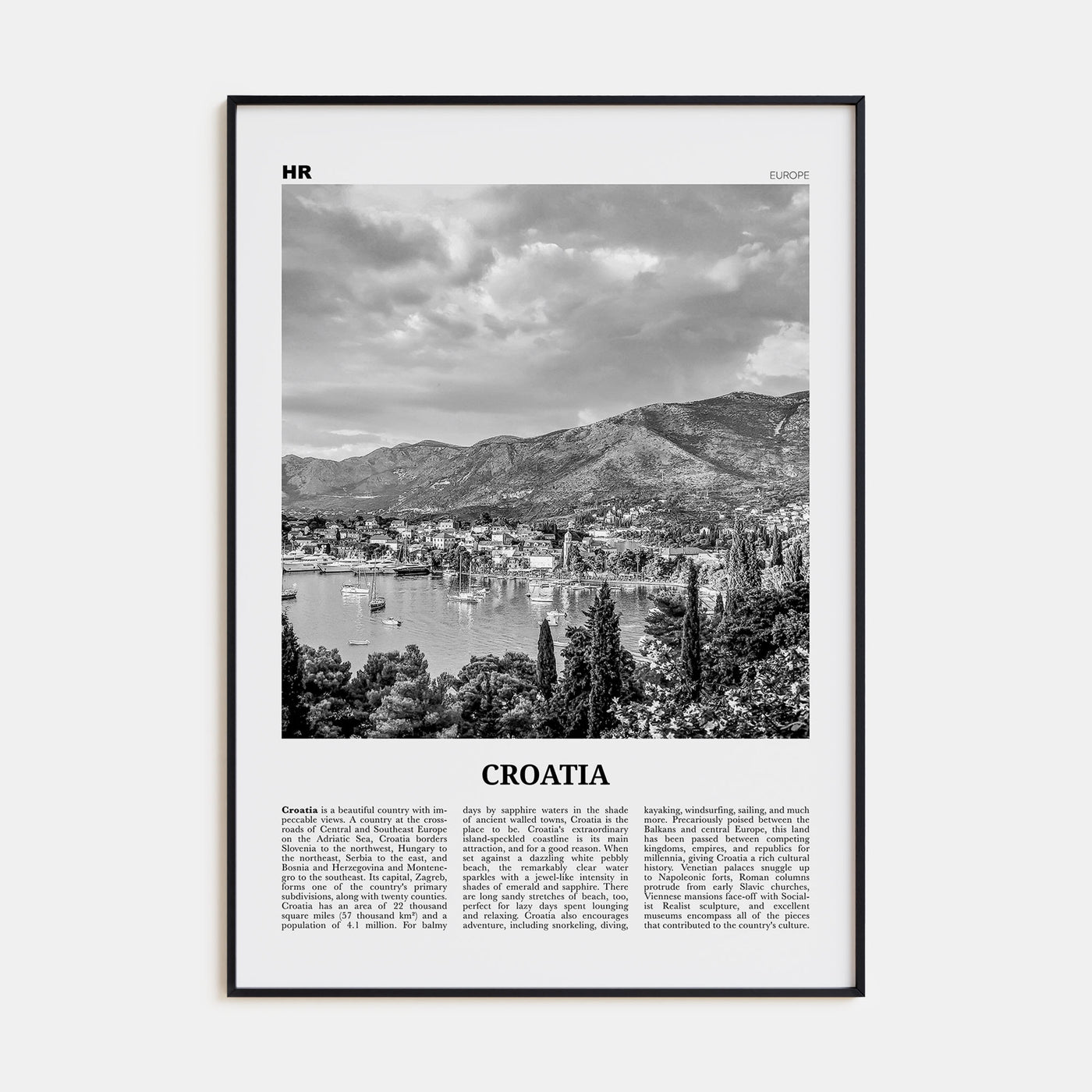 Croatia Travel B&W Poster