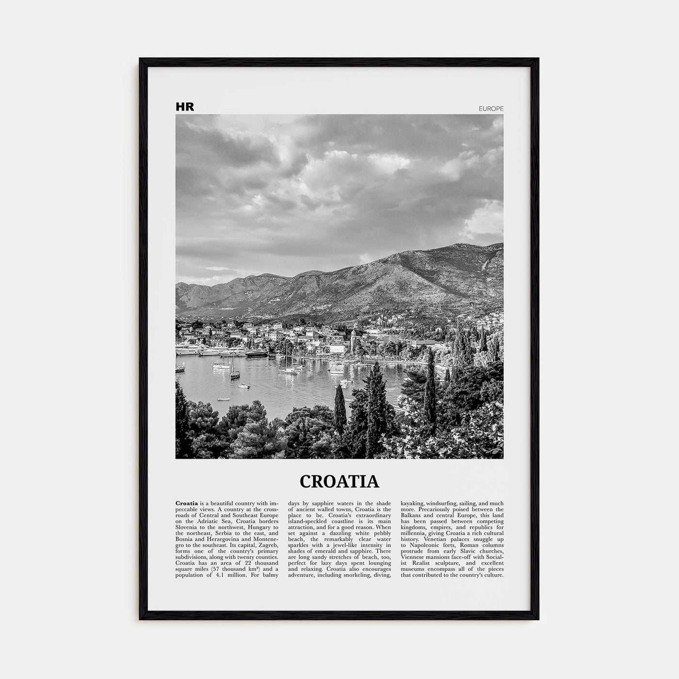 Croatia Travel B&W Poster