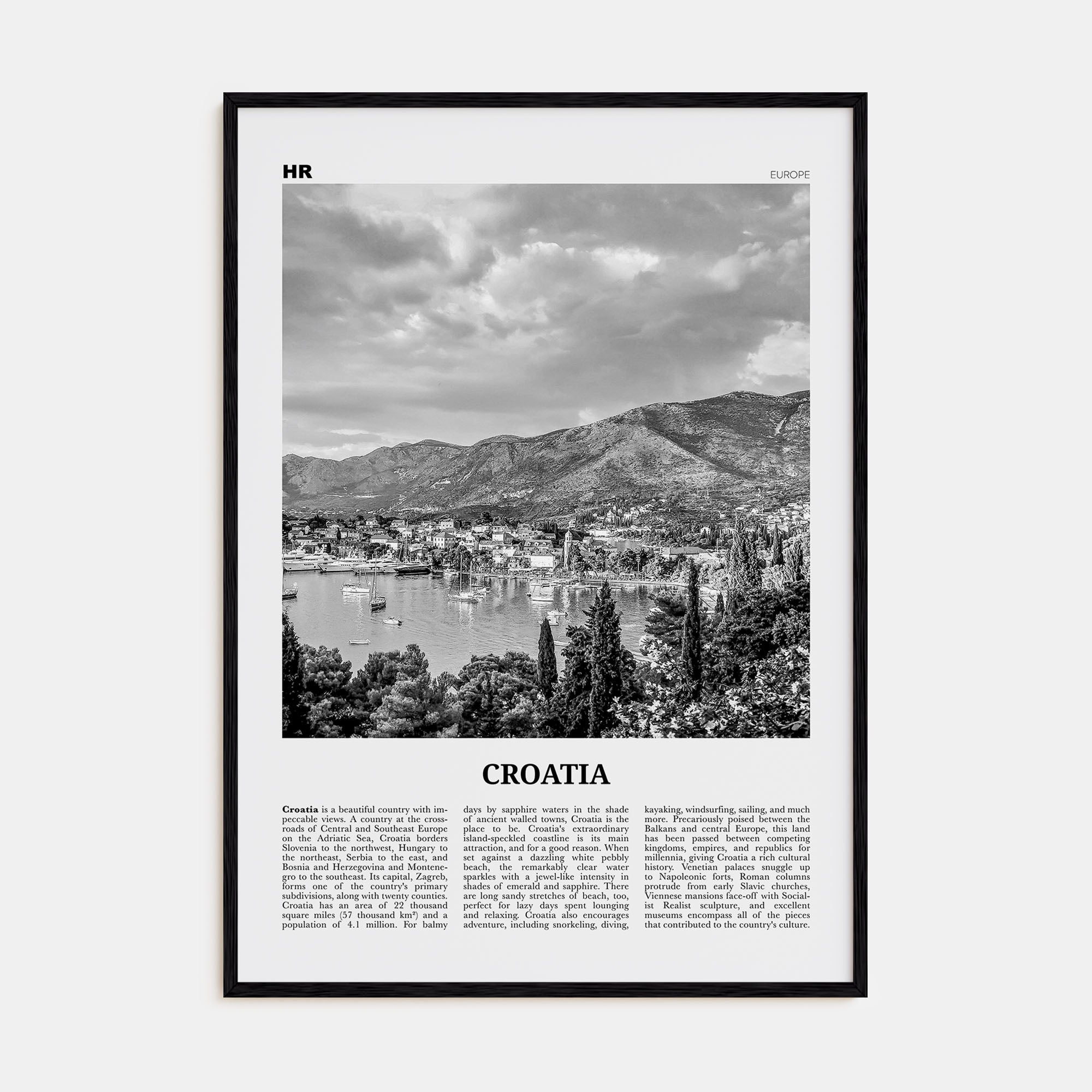 Croatia Travel B&W Poster
