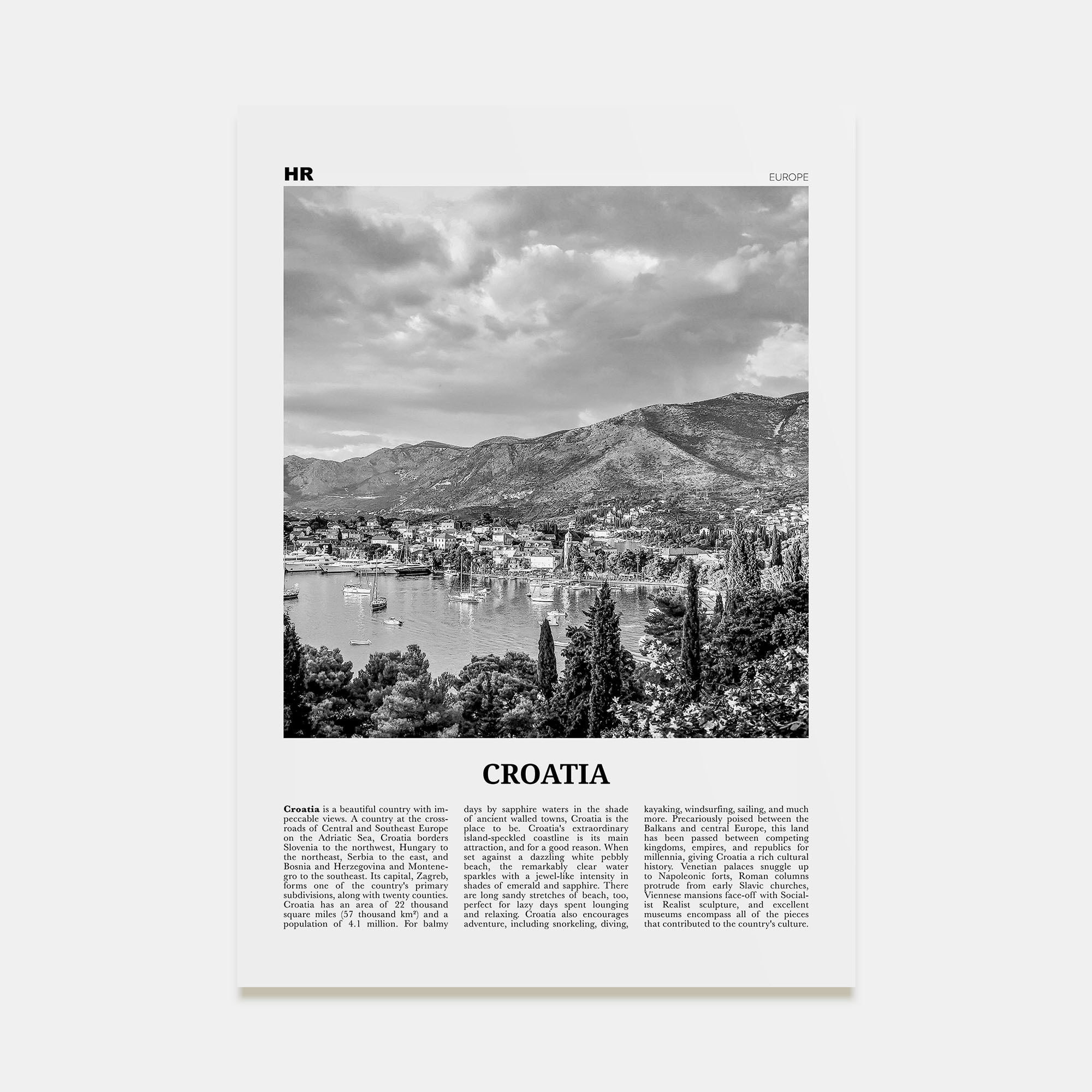 Croatia Travel B&W Poster