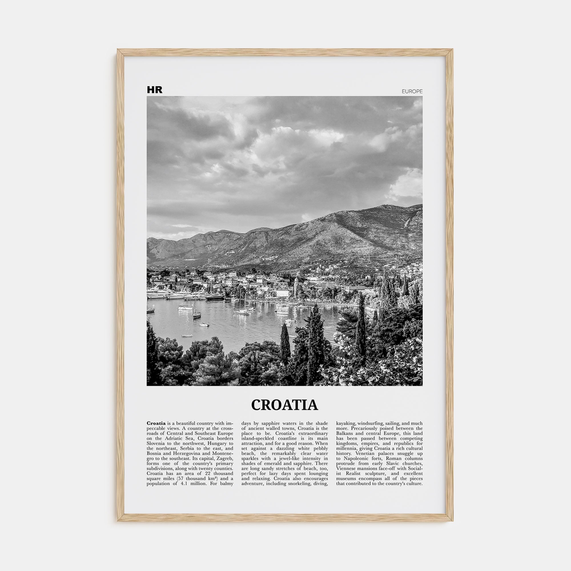 Croatia Travel B&W Poster