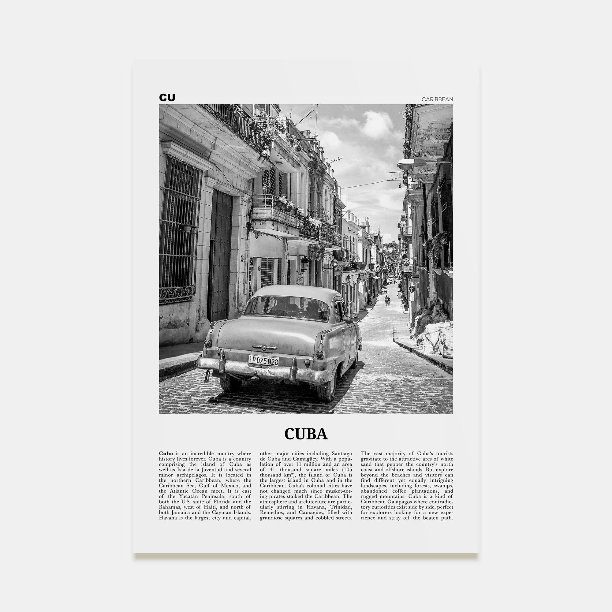 Cuba Travel B&W No 1 Poster