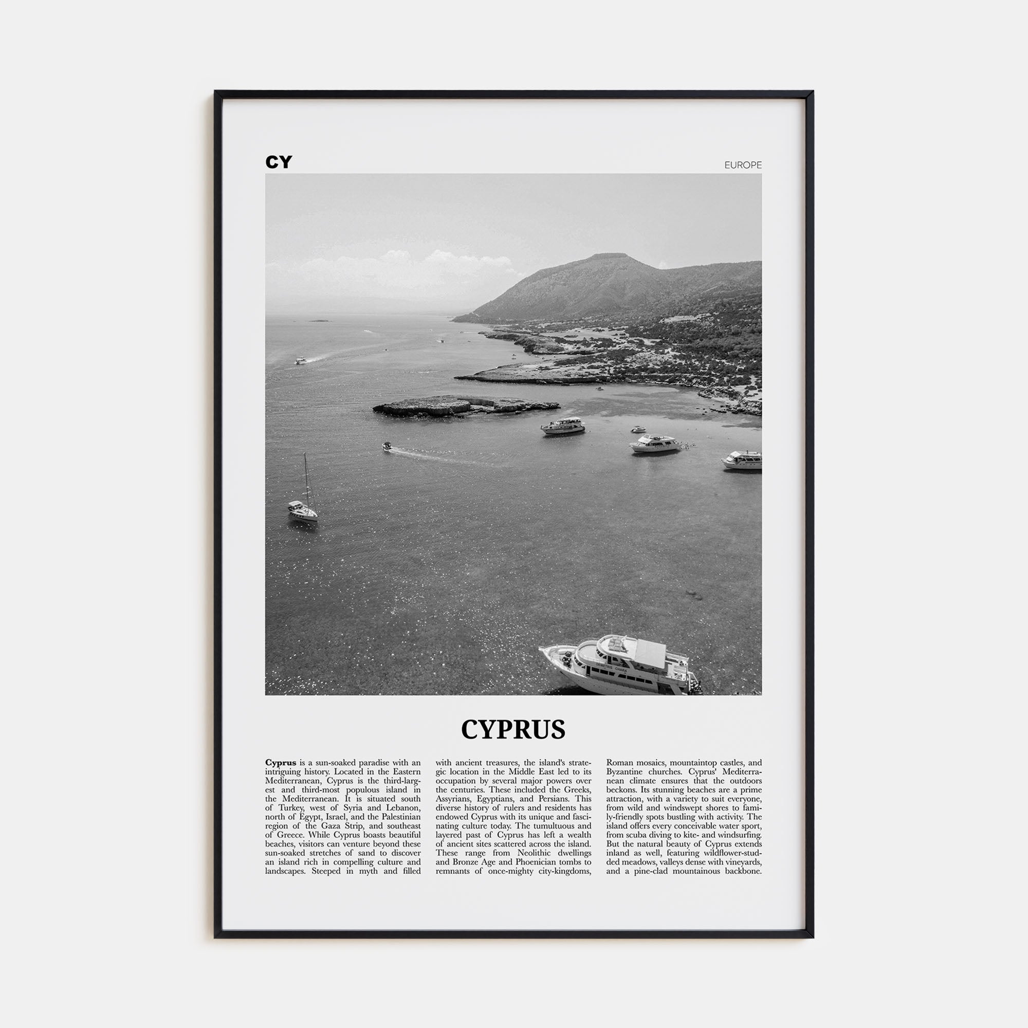Cyprus Travel B&W Poster