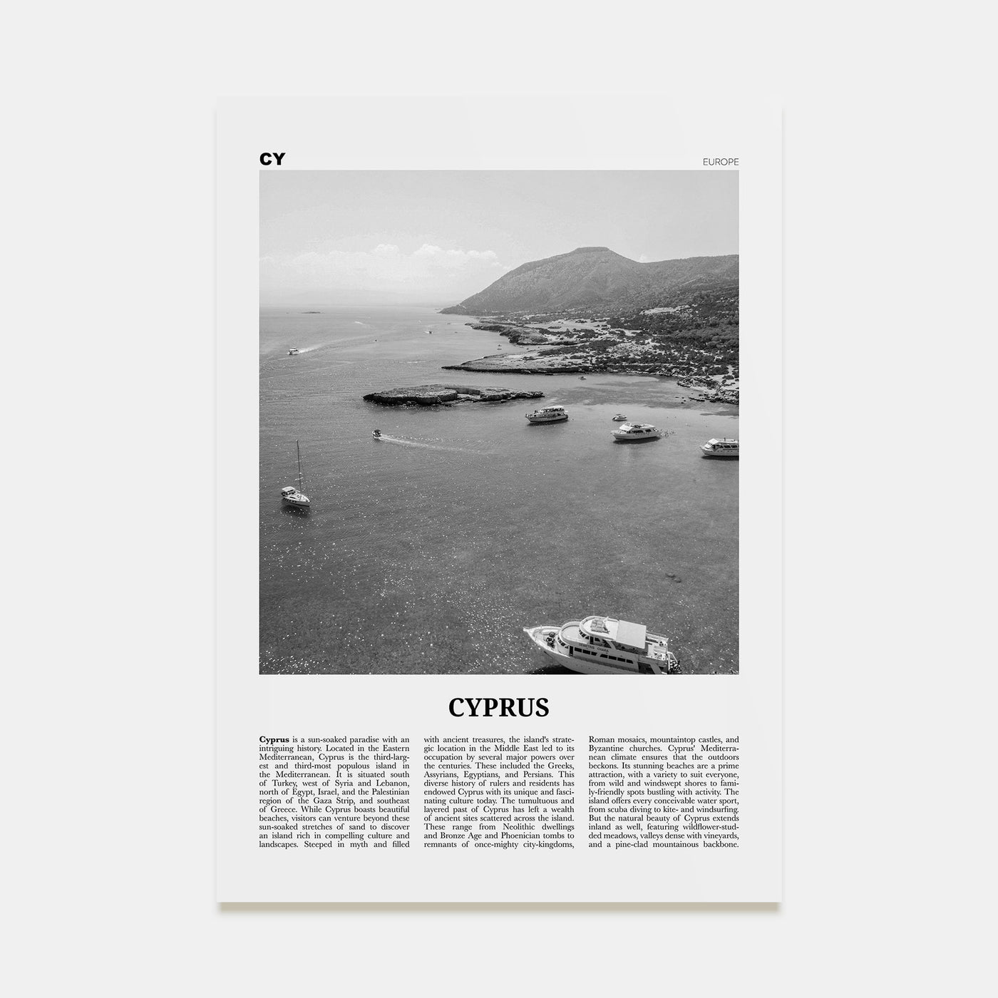 Cyprus Travel B&W Poster