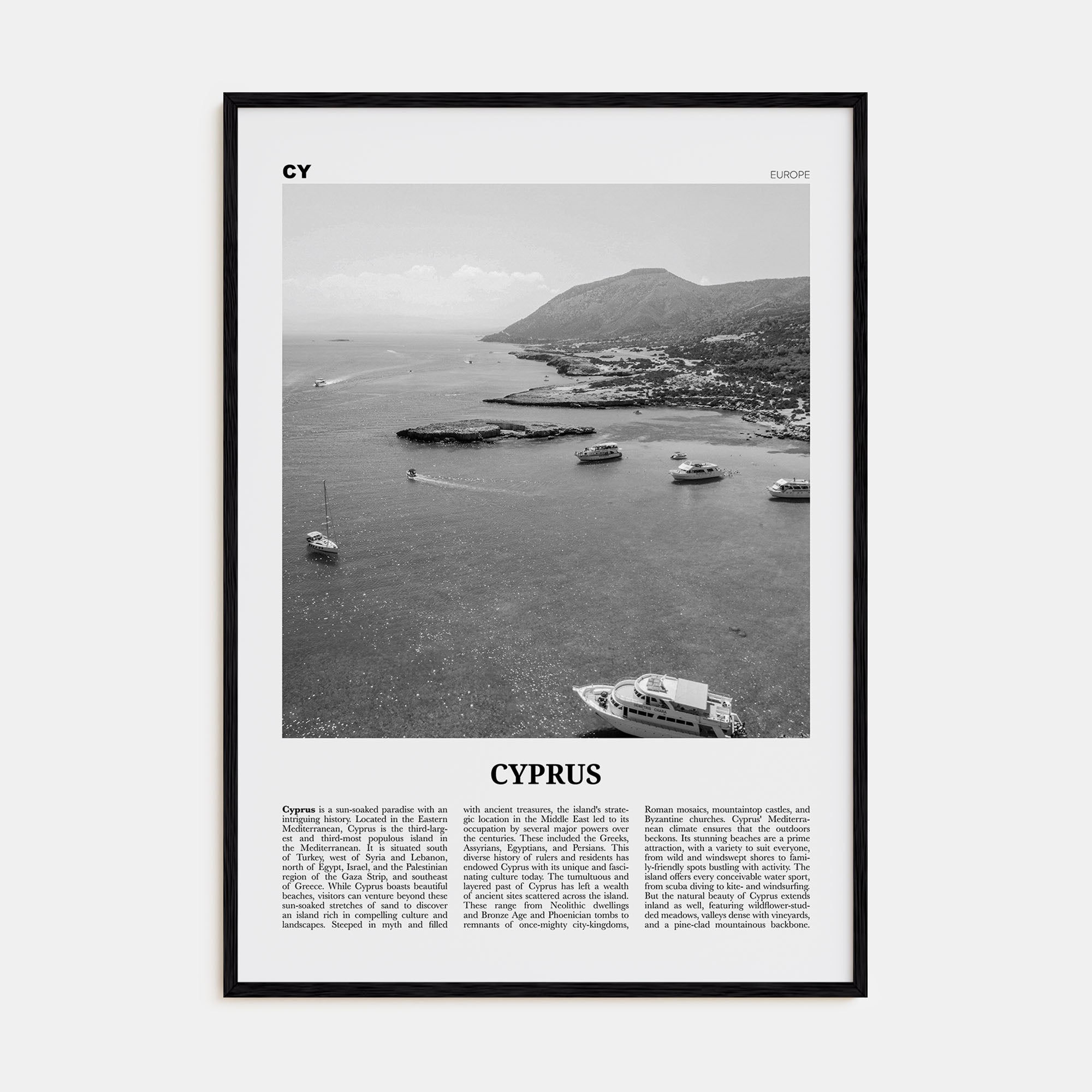 Cyprus Travel B&W Poster