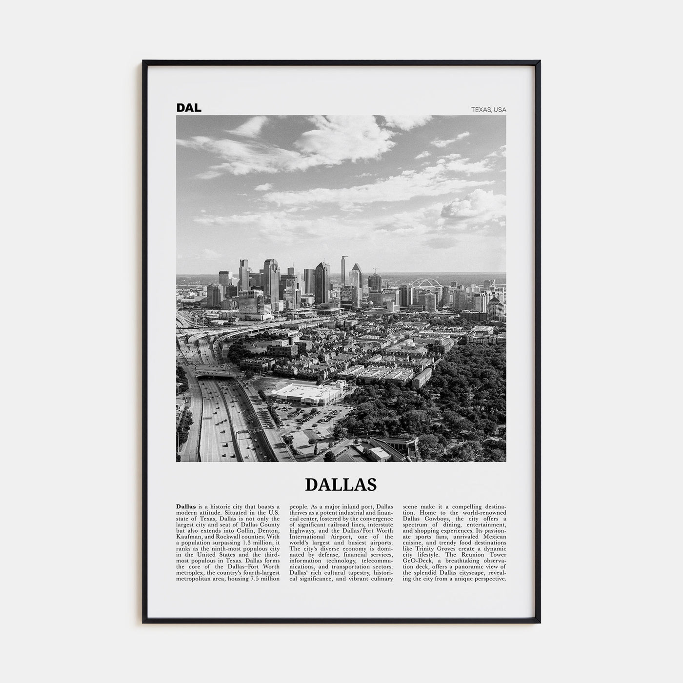 Dallas Travel B&W No 3 Poster