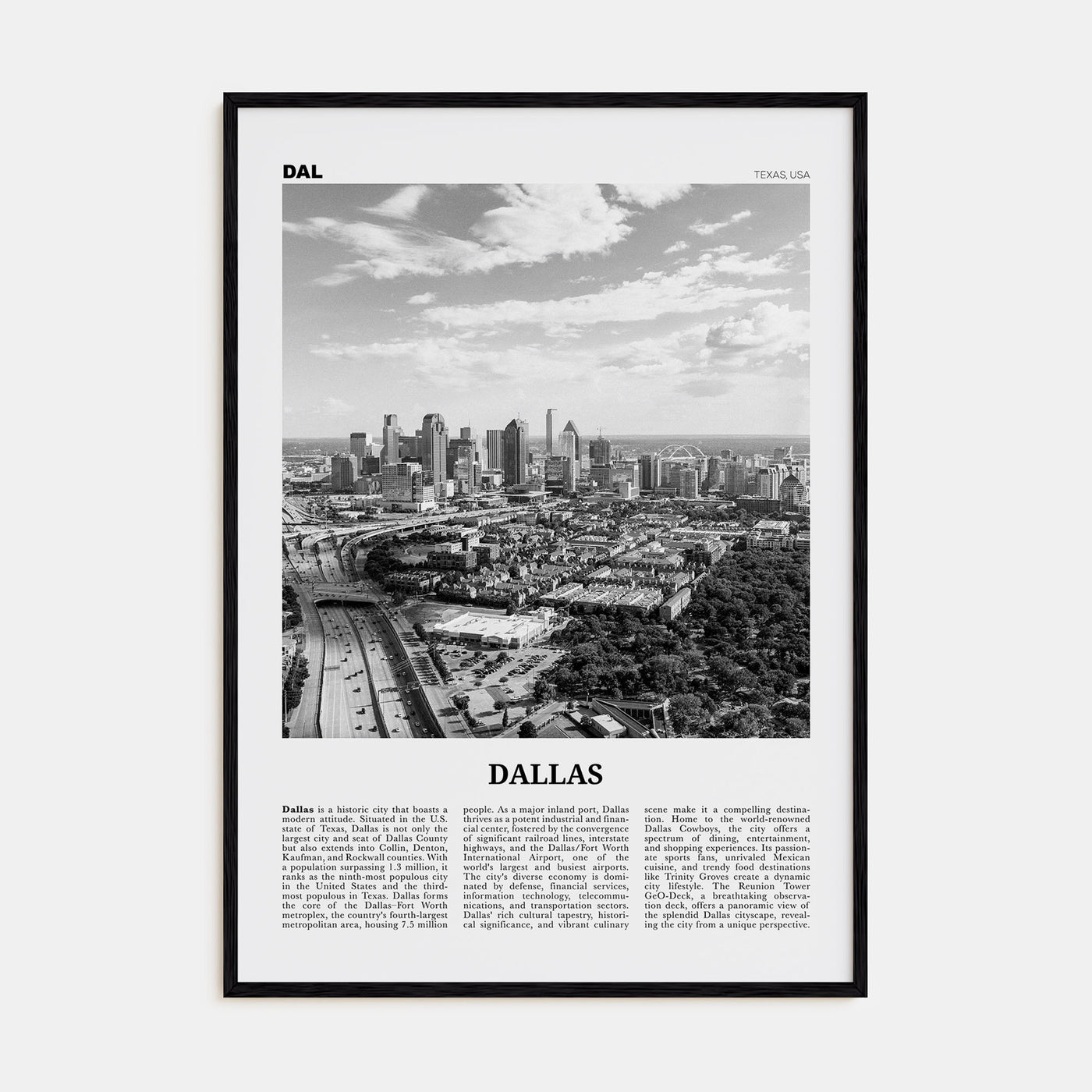 Dallas Travel B&W No 3 Poster