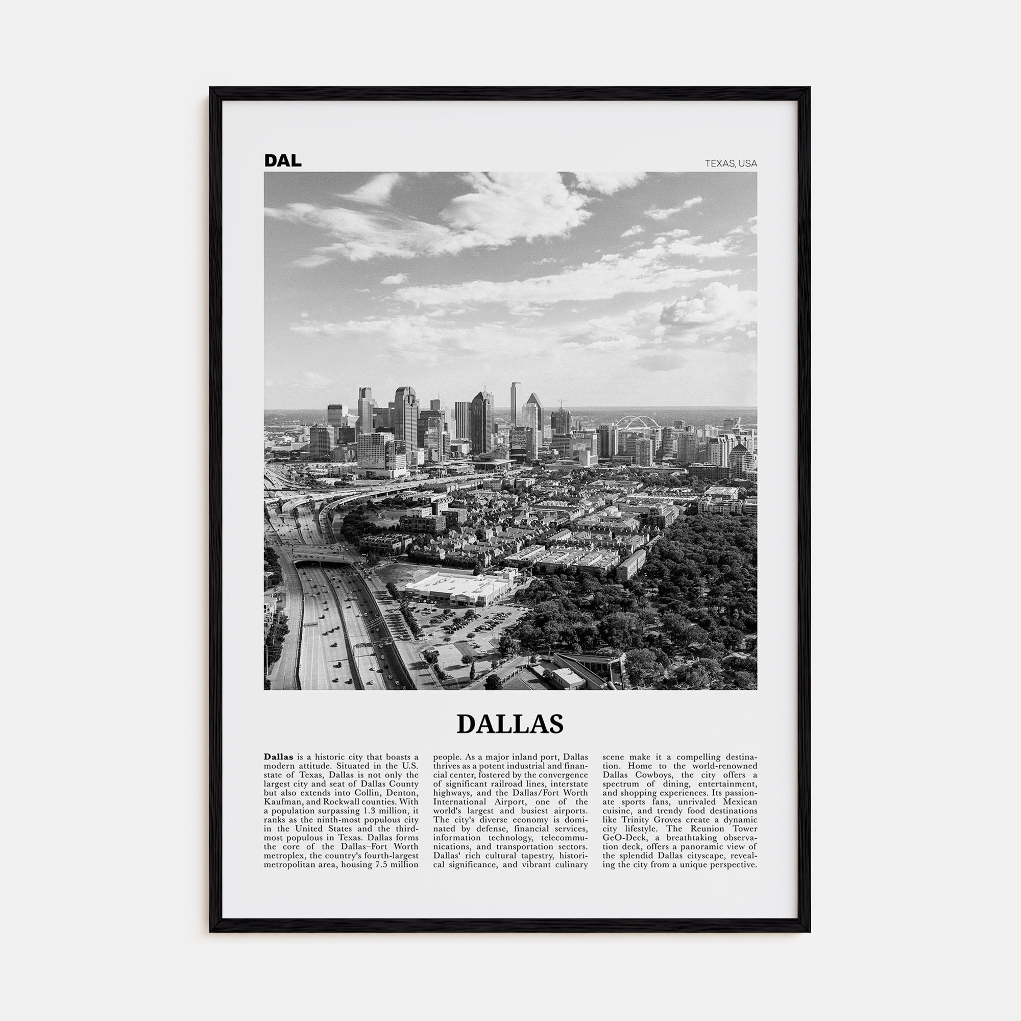Dallas Travel B&W No 3 Poster