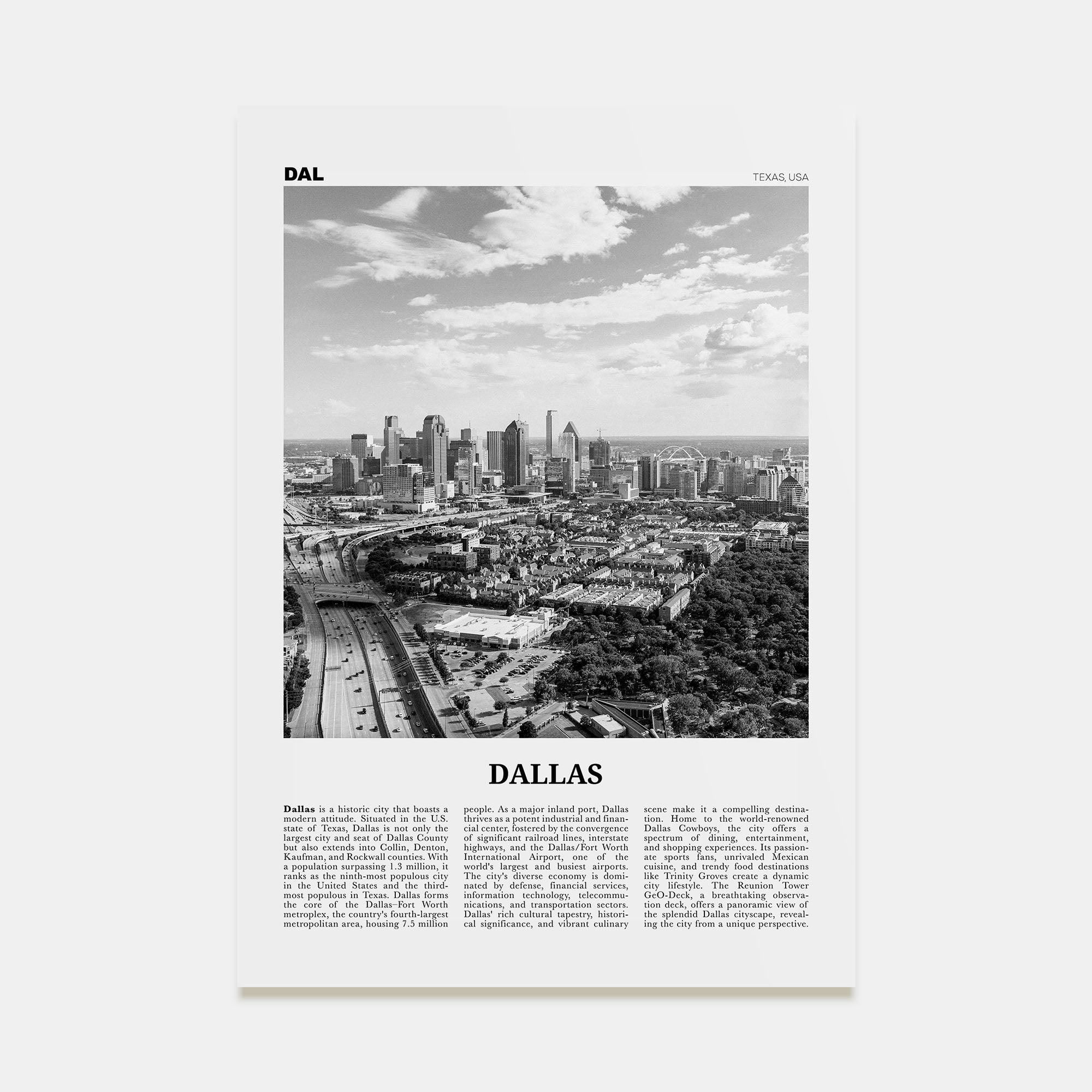 Dallas Travel B&W No 3 Poster