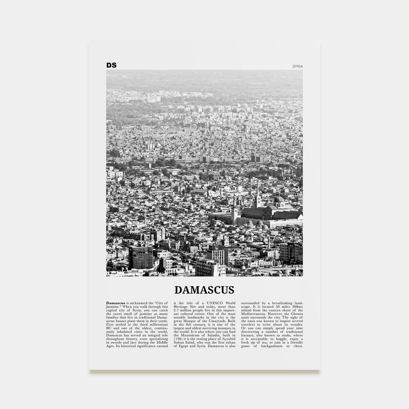 Damascus Travel B&W Poster