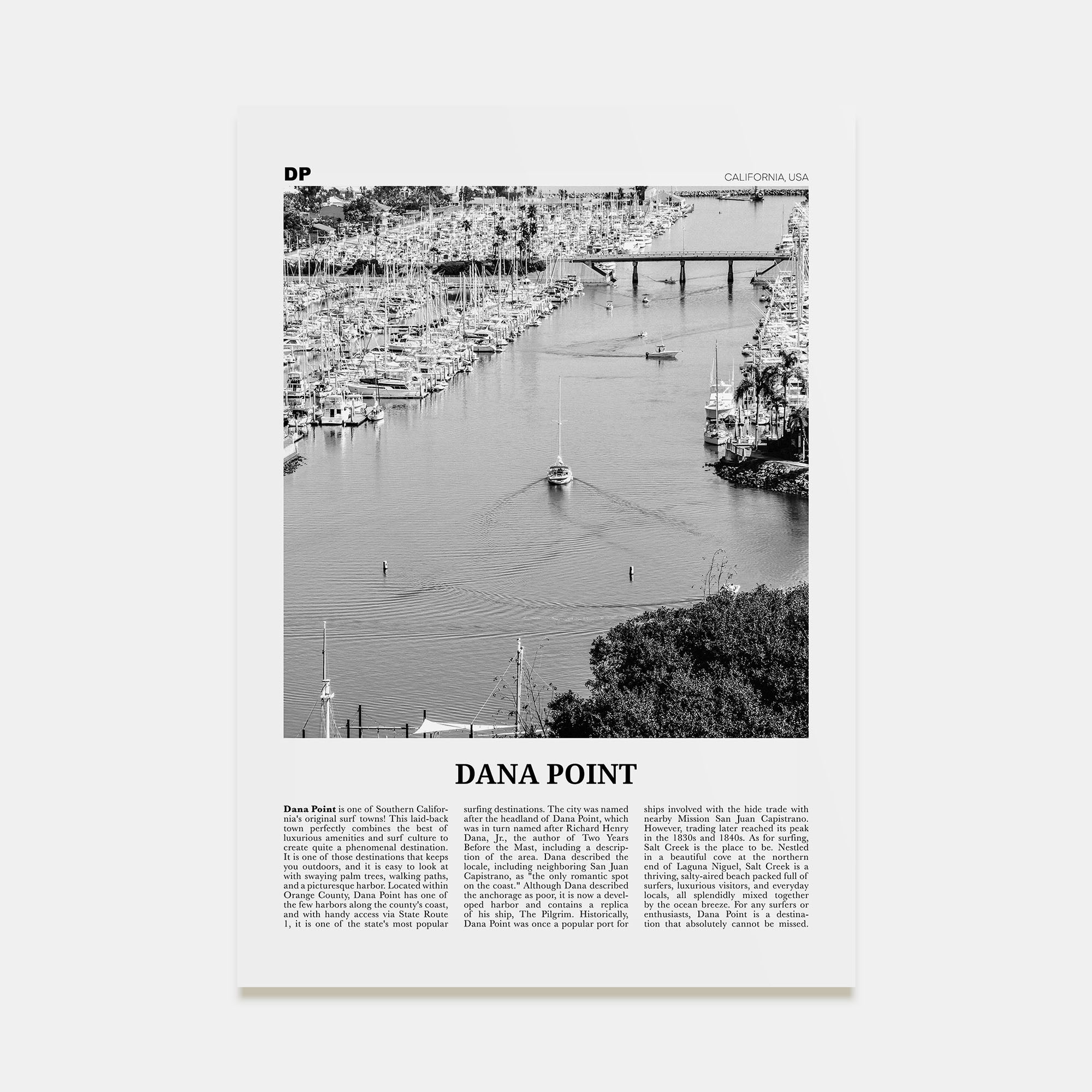 Dana Point Travel B&W Poster