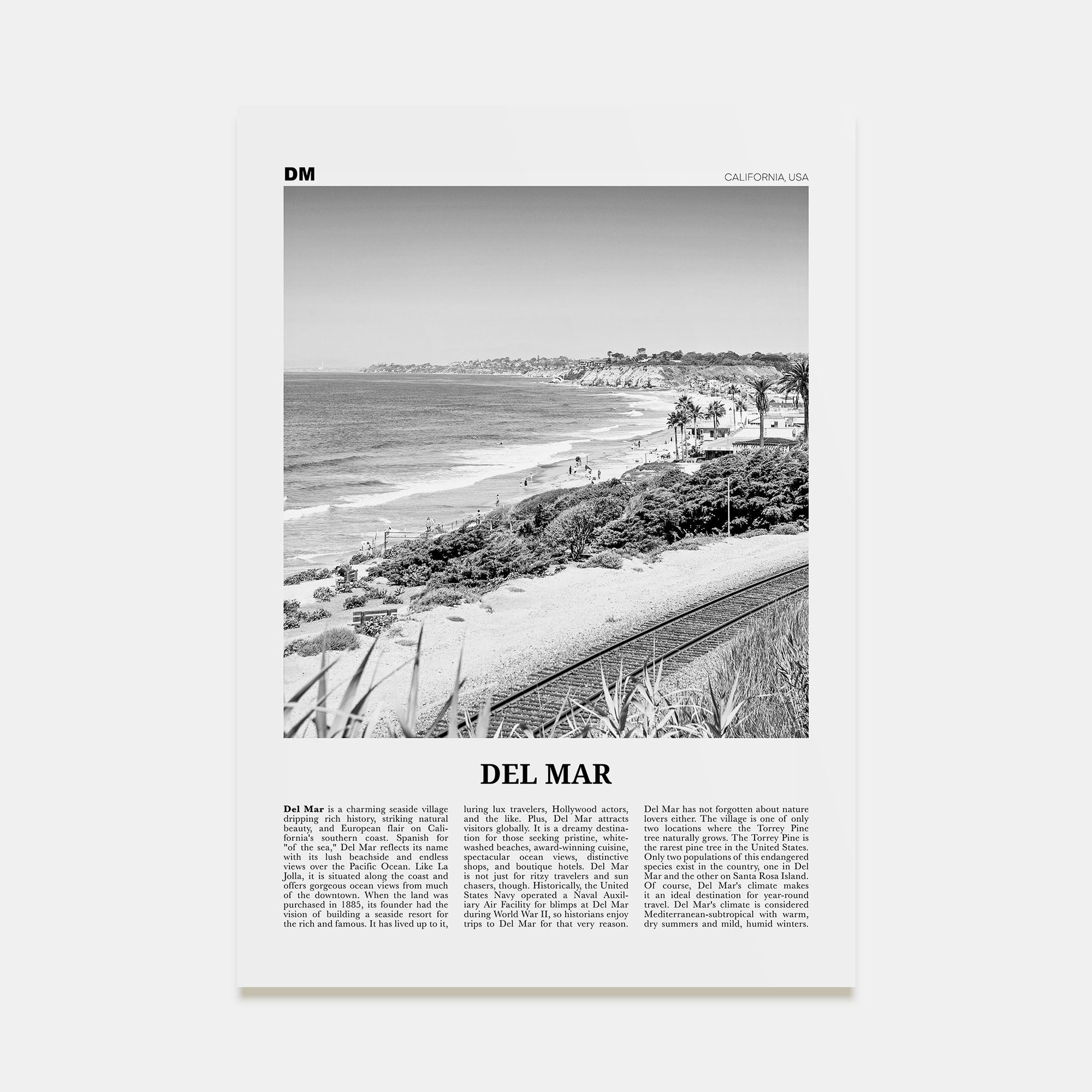 Del Mar Travel B&W No 2 Poster