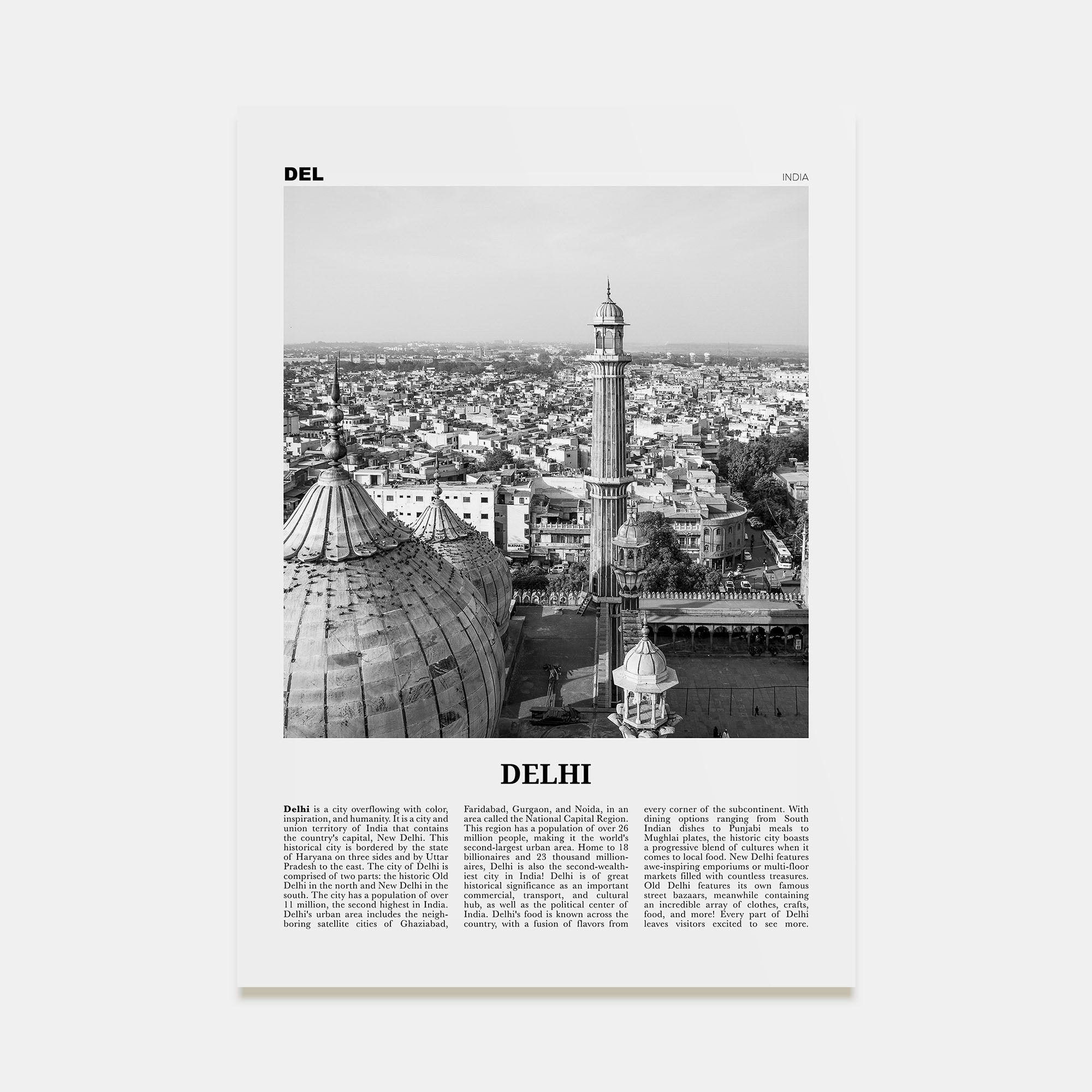 Delhi Travel B&W Poster
