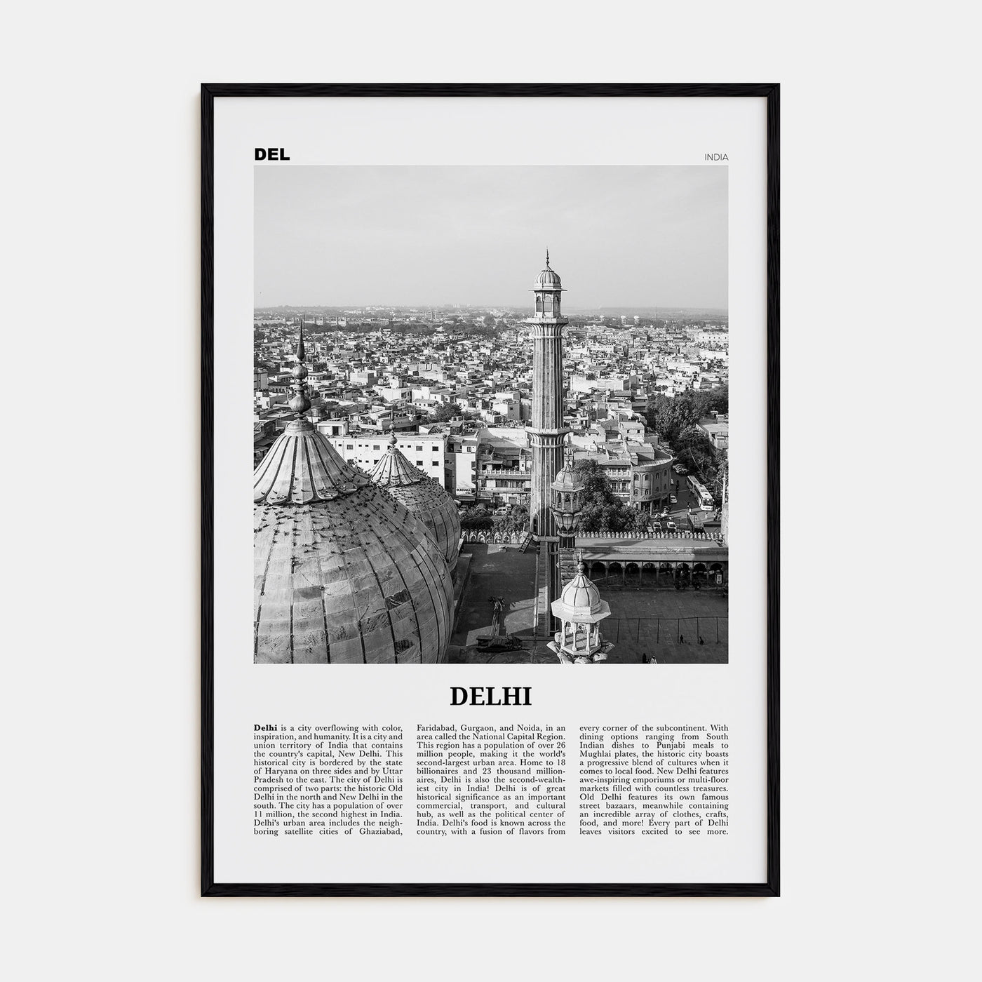 Delhi Travel B&W Poster