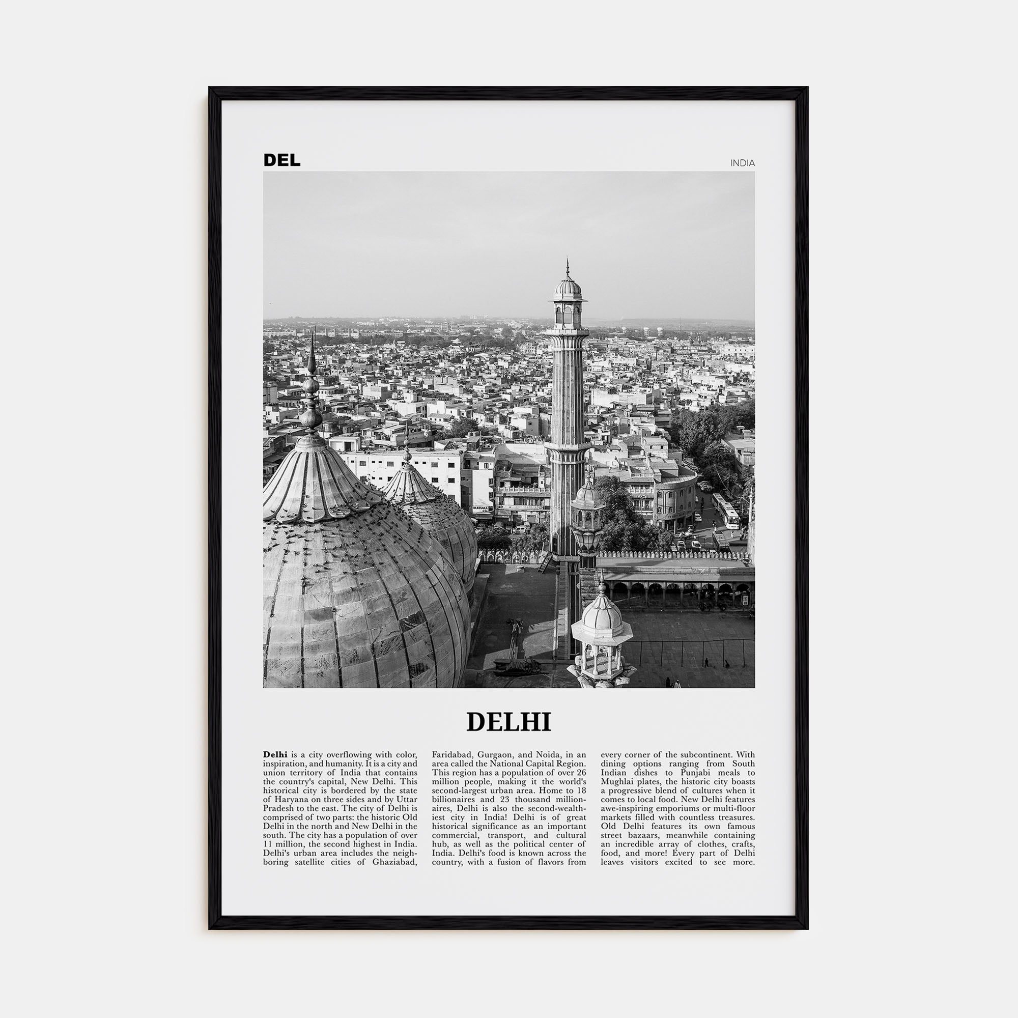 Delhi Travel B&W Poster